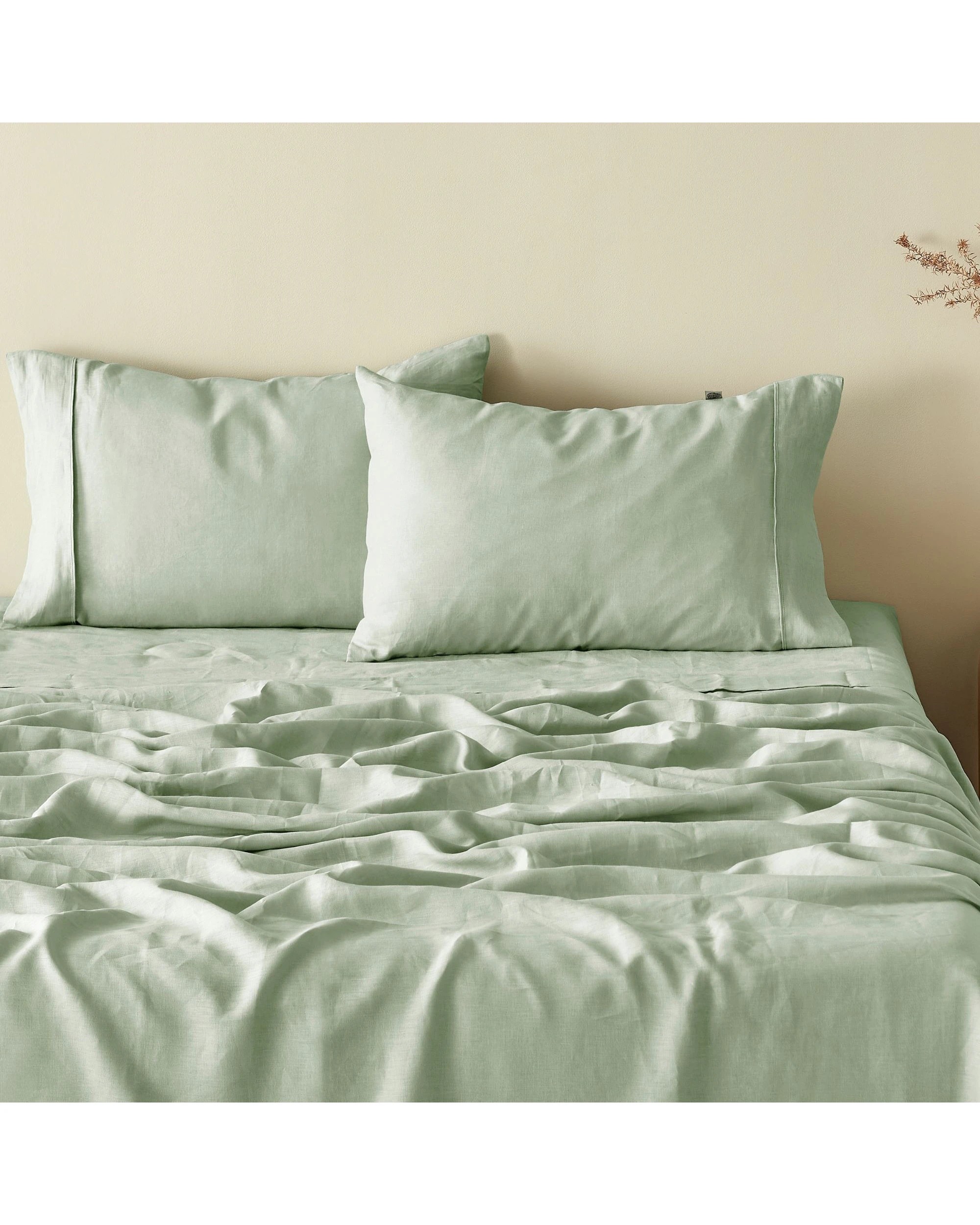 1 Natural Home 100% European Flax Linen Standard Pillowcase Twin Pack - Willow Green, 1 of 5