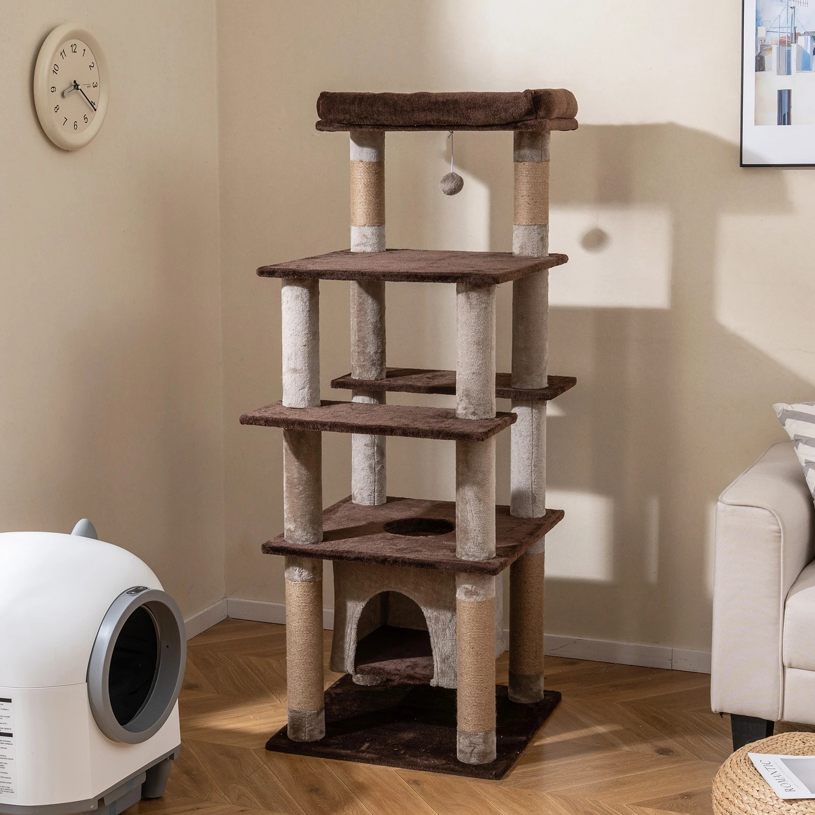 4 Costway 148cm Cat Tree w/Swaying Aerial Condo Indoor Cat Tower, 4 of 7