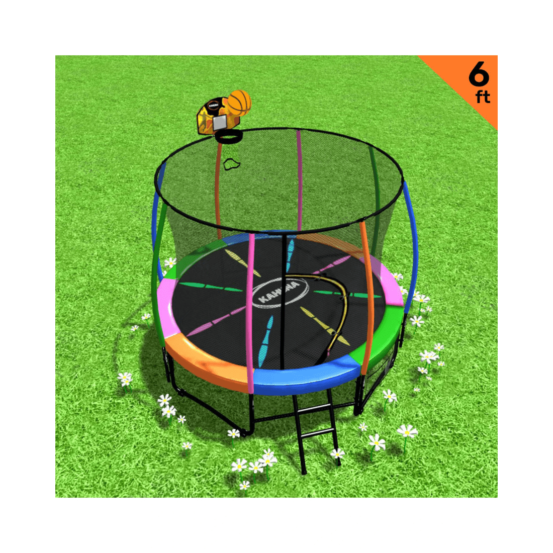 2 Kahuna Trampoline 6 Ft With Basketball Set - Rainbow, 2 of 9