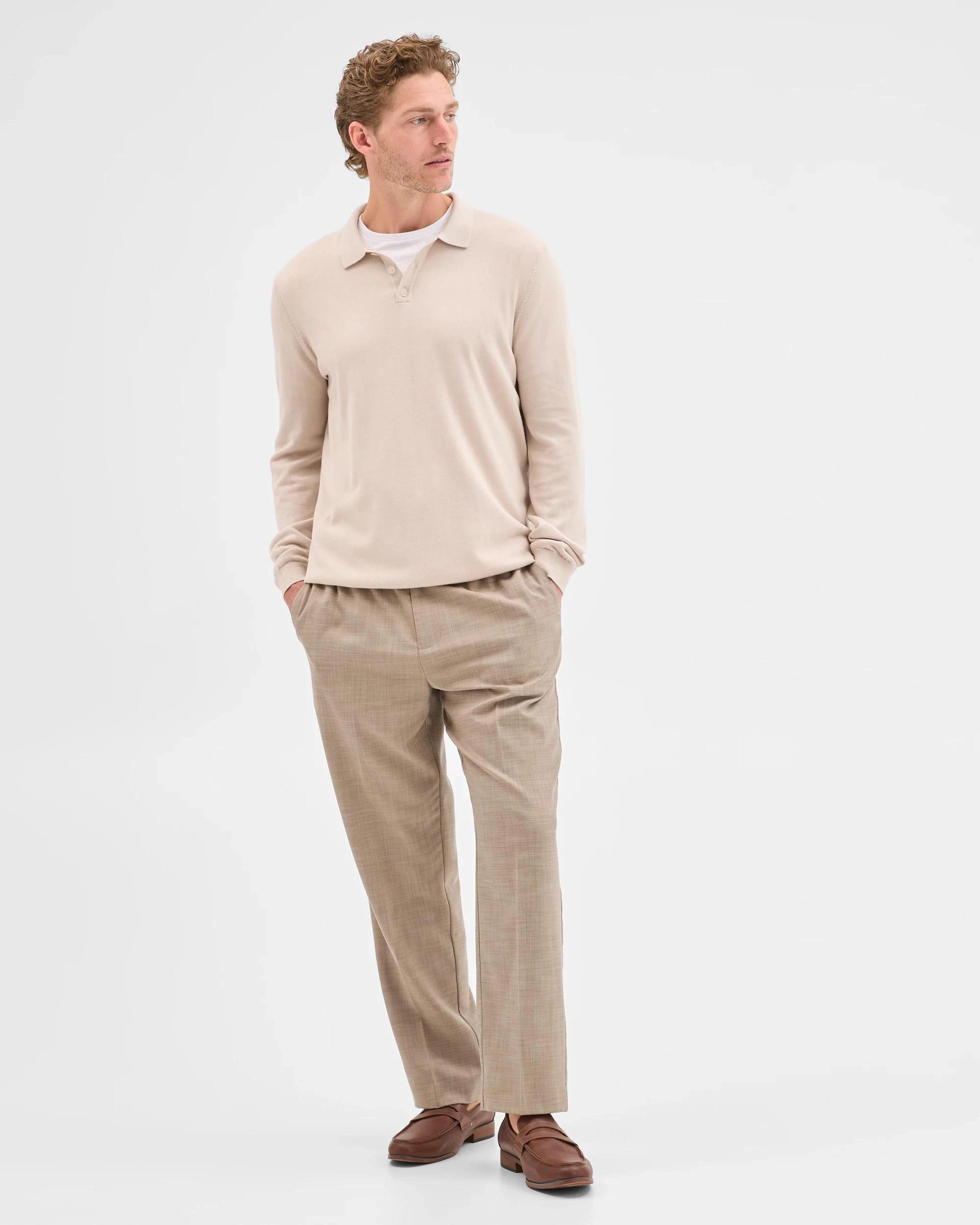 2 Preview Long Sleeve Knit Polo Top MOONBEAM, 2 of 5