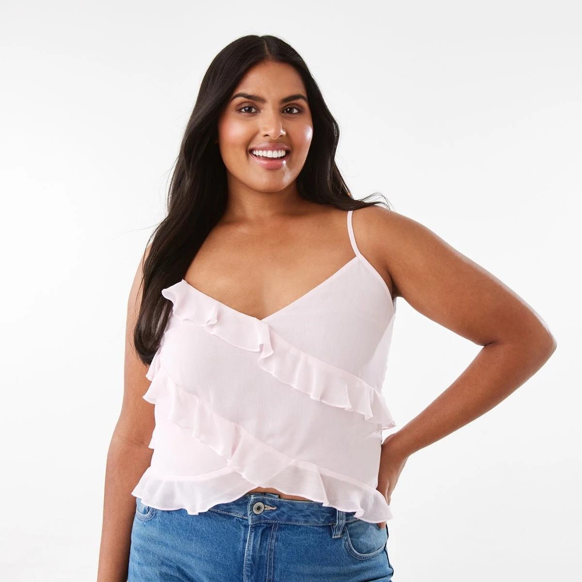 3 Sleeveless Asymmetrical Ruffle Cami Soft Pink, 3 of 10