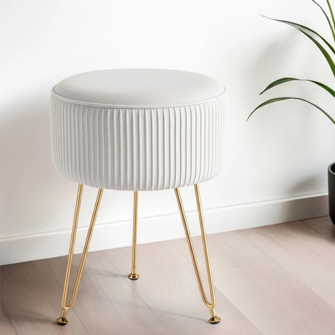 7 Artiss Ottoman Foot Stool Vanity Velvet Round - White, 7 of 7