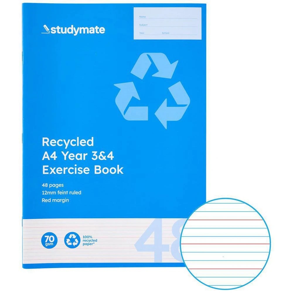 1 Studymate A4 12mm Exercise Book Year 3/4 QLD 48 Page Recycled, 1 of 3