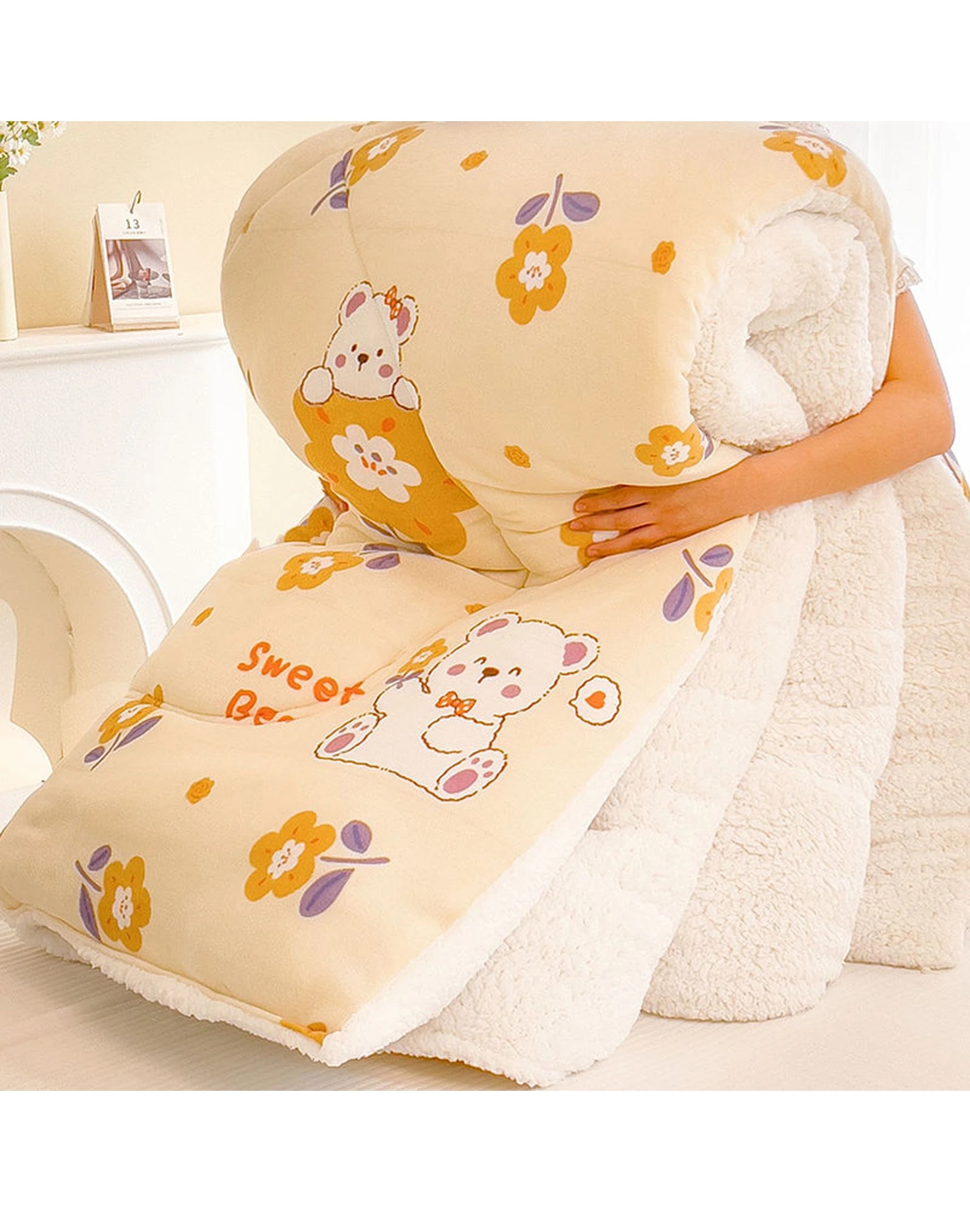 3 Cotton More Thick Winter Sherpa Blanket Comforter 200x230cm Sweet Bear - Pattern, 3 of 3