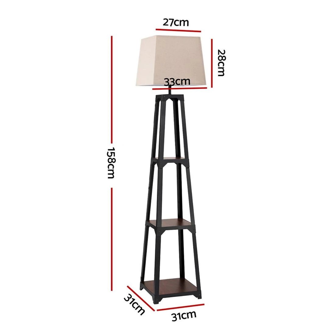 2 Artiss Floor Lamp 3 Tier Shelf Storage LED Light Stand Home Room Vintage - Black, 2 of 7