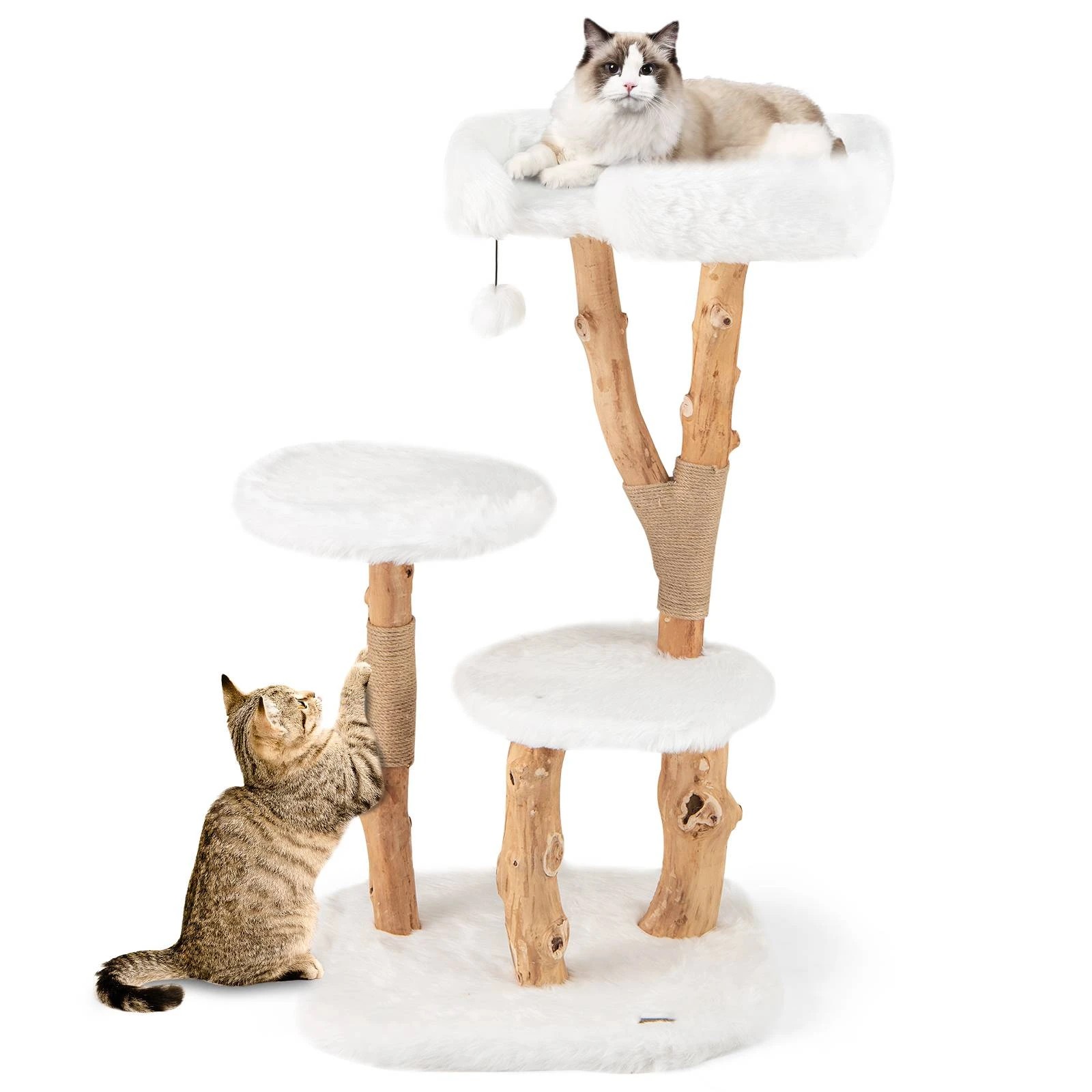 6 Costway 1.1M Solid Wood Cat Tree Kitten Climbing Activity Tower w/Scratching Post, 6 of 6
