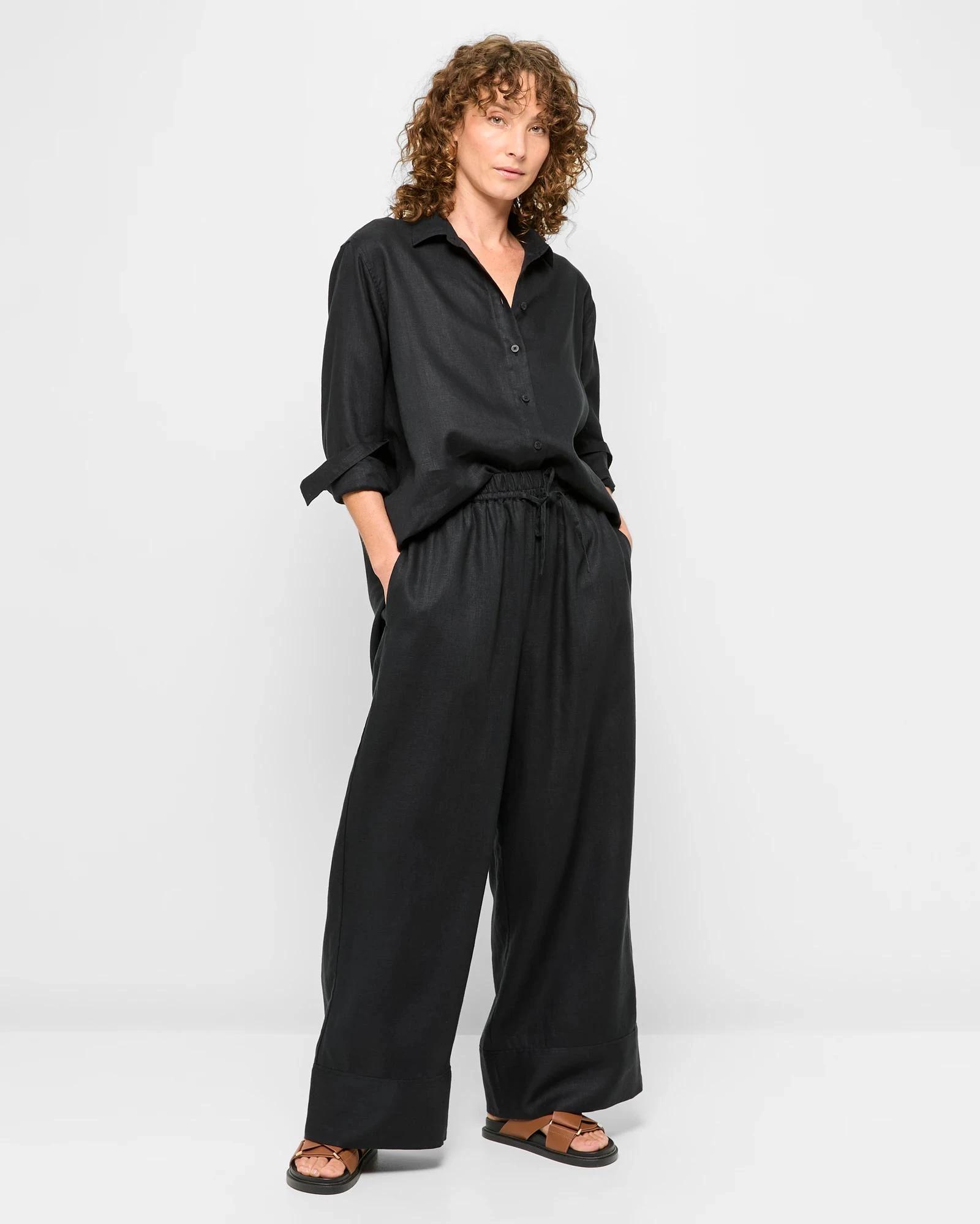 1 Target European Linen Wide Leg Pants BLACK, 1 of 5