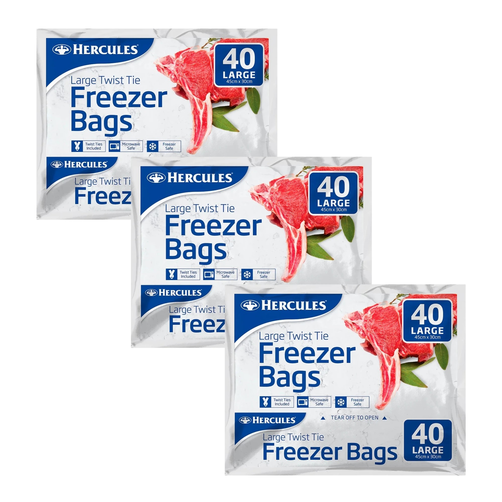1 Hercules Tear-Off Freezer Bags Large 40pk x3, 1 of 1