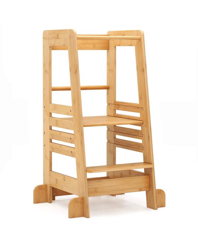 Costway Wood Step Stool Standing Tower Natural 