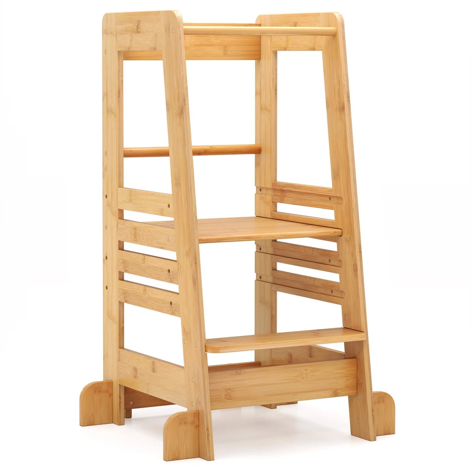 1 Costway Wood Step Stool Standing Tower Natural Look, 1 of 3