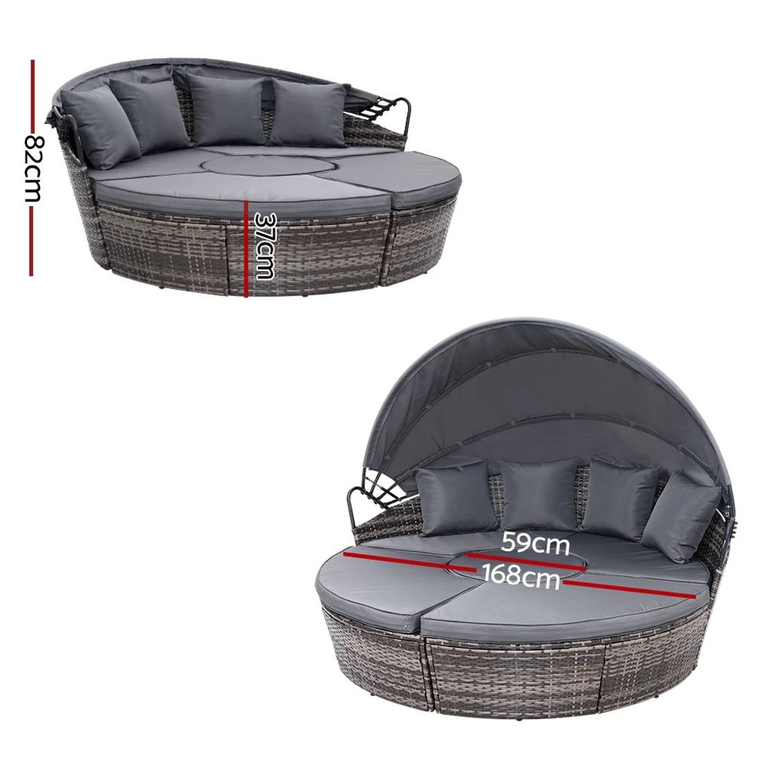 2 Gardeon Sun Lounge Setting Wicker Lounger Day Bed Patio Outdoor Furniture - Grey, 2 of 6