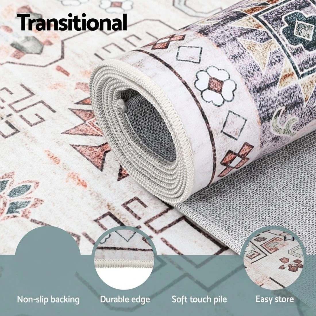 4 Artiss Washable Floor Rug 240X340cm Large Area Rug Modern Living Room - Beige, 4 of 9