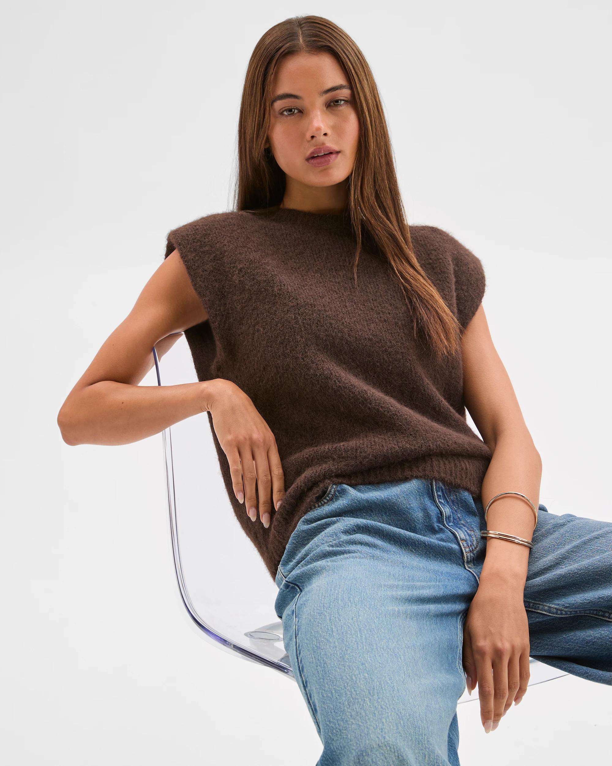 3 Lily Loves Exaggerated Shoulder Knit Vest TRUFFLE, 3 of 8