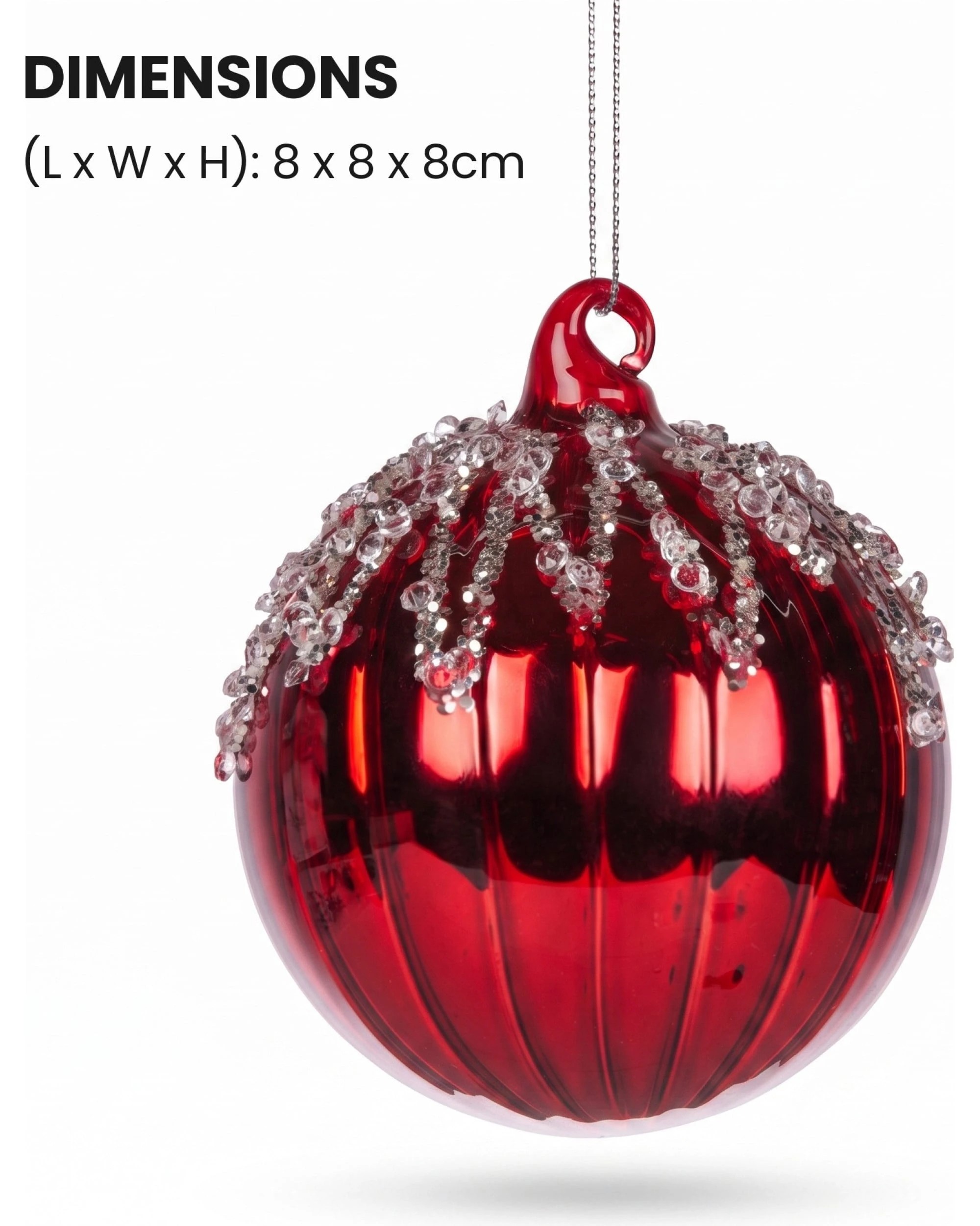 2 Christabelle 6 Red Glass Christmas Baubles Jewel Ice Drips 8cm Xmas Tree Decorations Hanging Ornaments Gift Boxed Set, 2 of 7