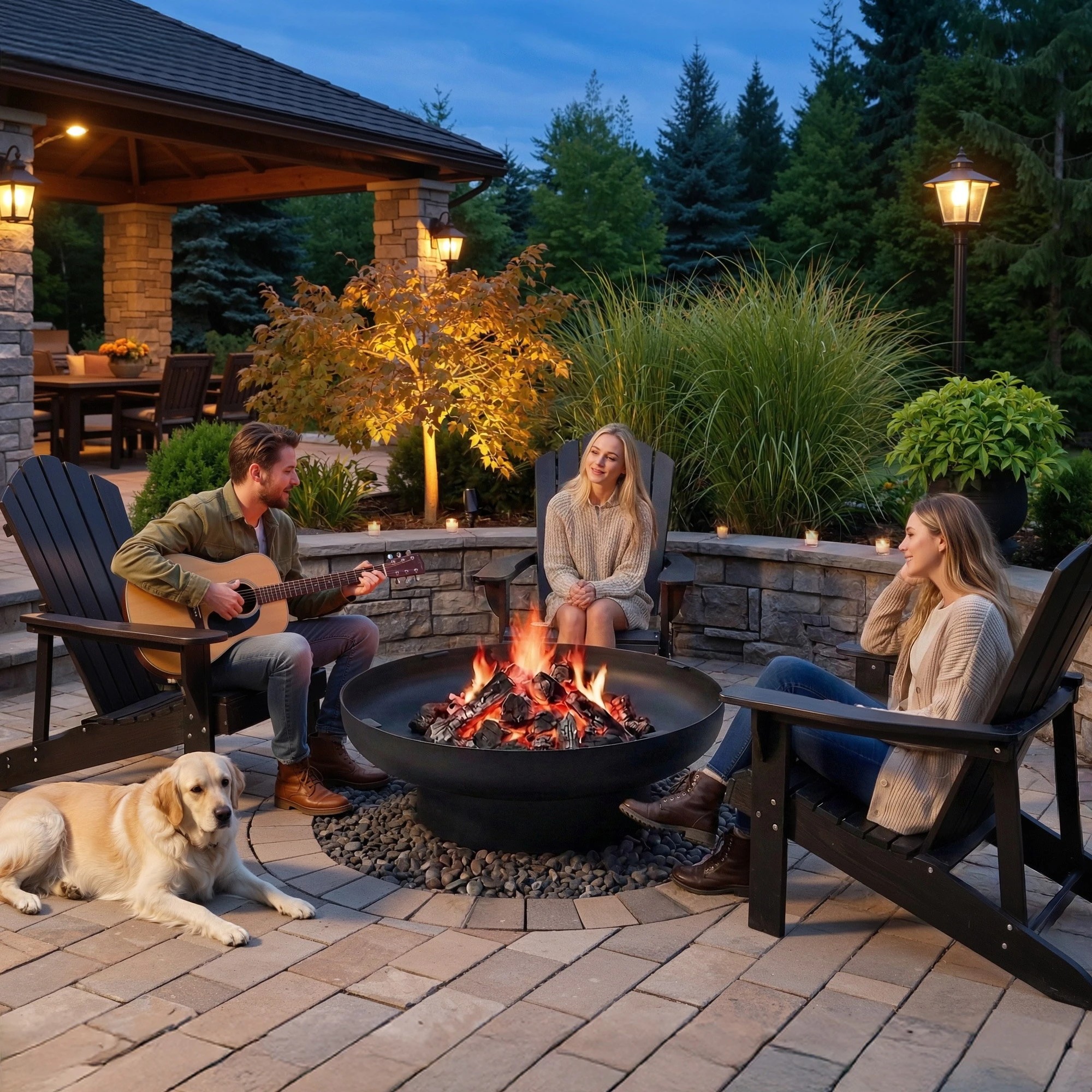 5 Grillz Fire Pit Table with Lid Deep Fire Bowl  Burning BBQ Grill for Backyard Camping Patio Picnic - Black, 5 of 5