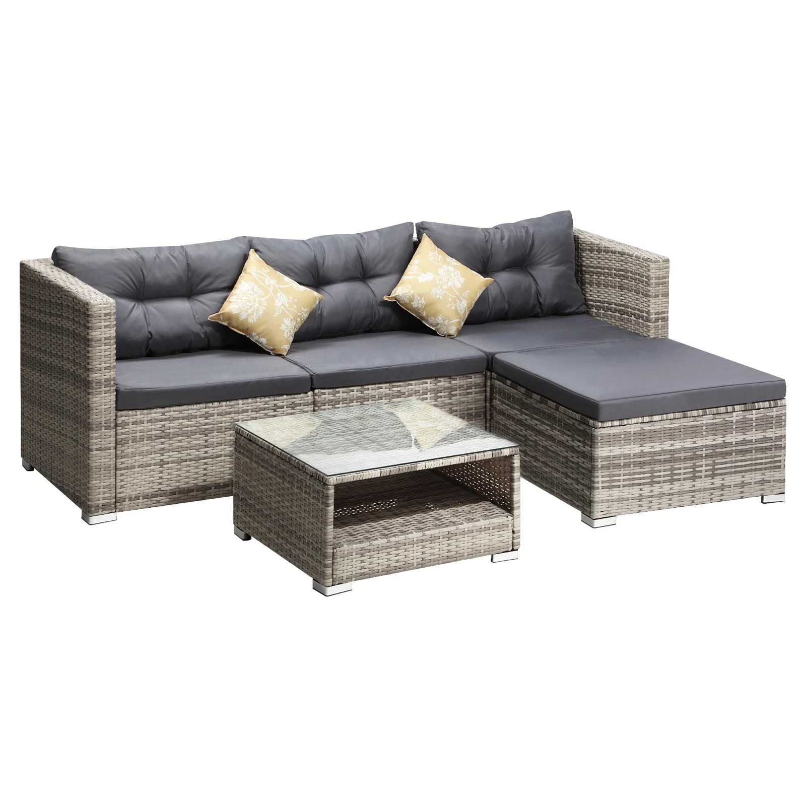 1 Livsip Outdoor Lounge Setting 5pc Wicker Sofa Set Rattan Patio Garden Furniture
 - Grey, 1 of 9