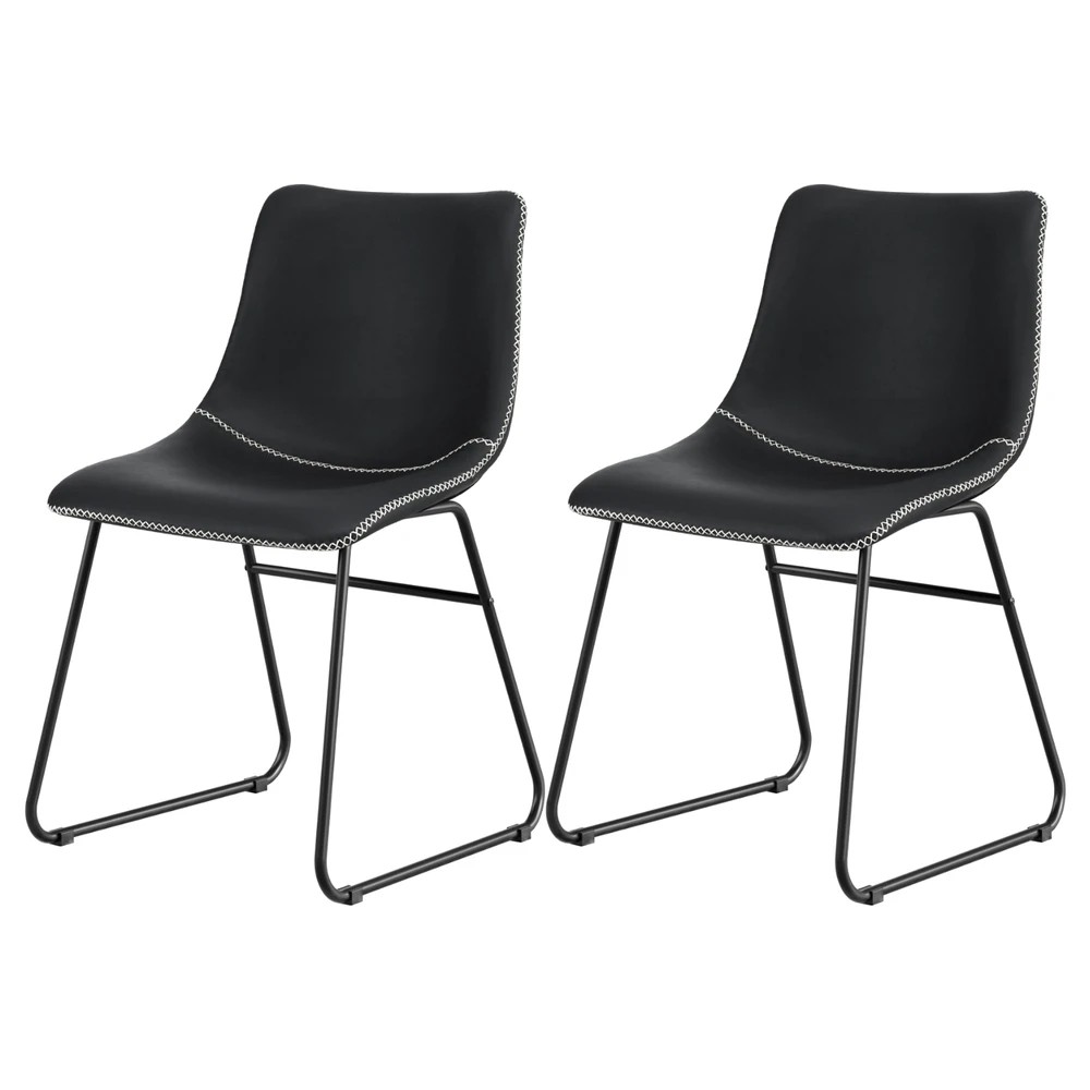1 Artiss 2x Dining Chairs Retro PU Leather Kitchen Lounge Cafe Accent Chair - Black, 1 of 6