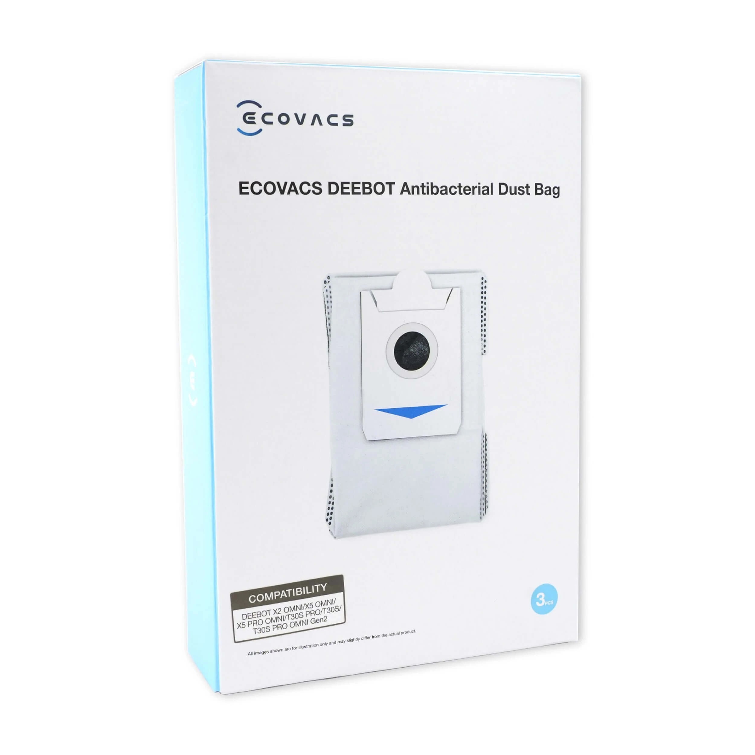 1 Ecovacs Cleaning 3 Pack Antibacterial Dust Bags For Deebot X2, X5 & T30S Pro Series - Grey, 1 of 3