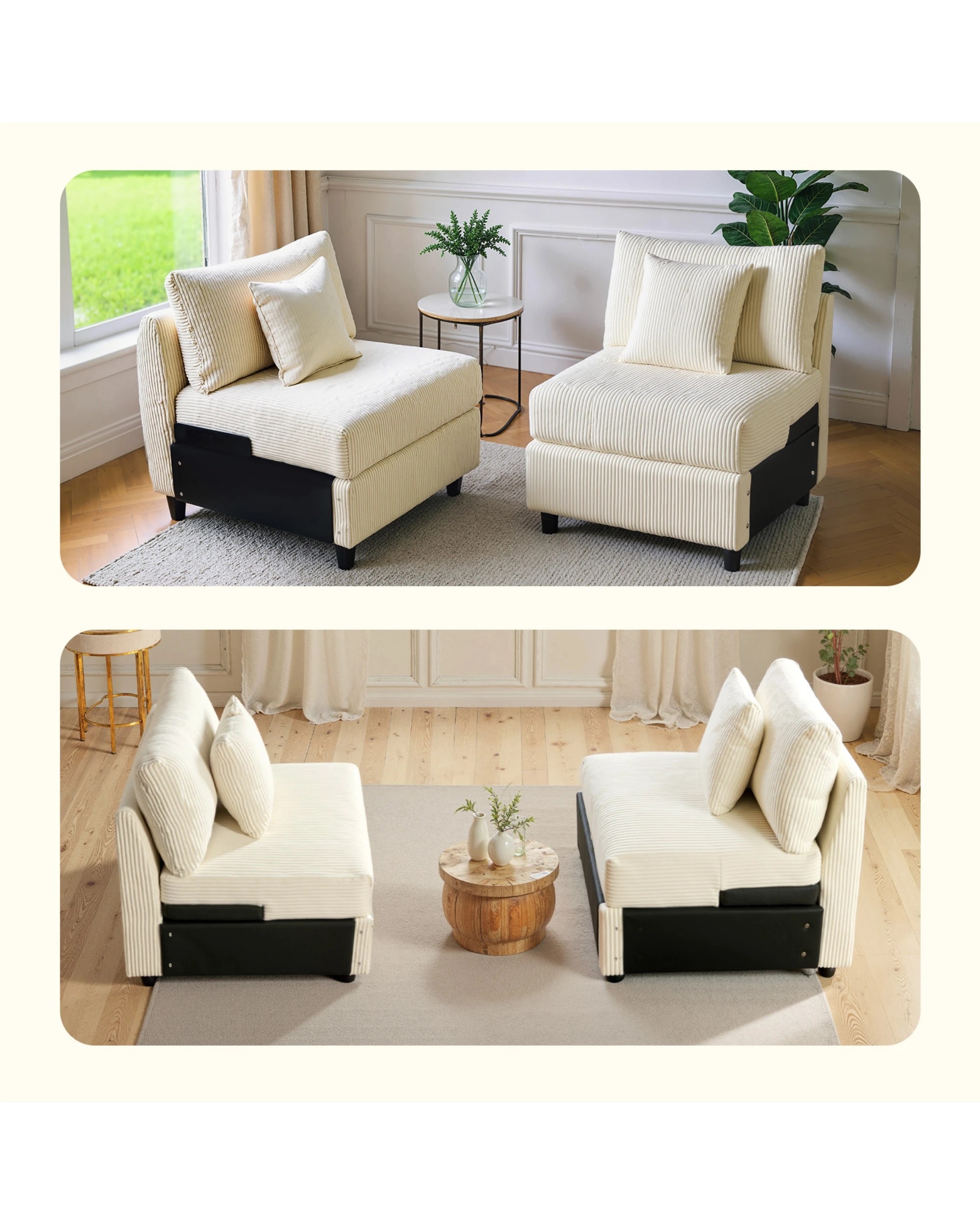 3 Advwin Armless Sofa Corduroy Modular Lazy Sofa Modern Lounge Chair Couch with Cushion, 3 of 8