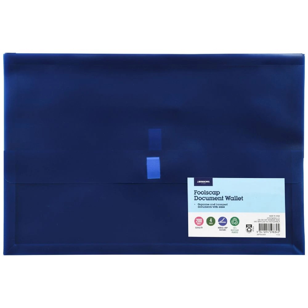 1 J.Burrows Document Wallet Blue 4 Pack, 1 of 3