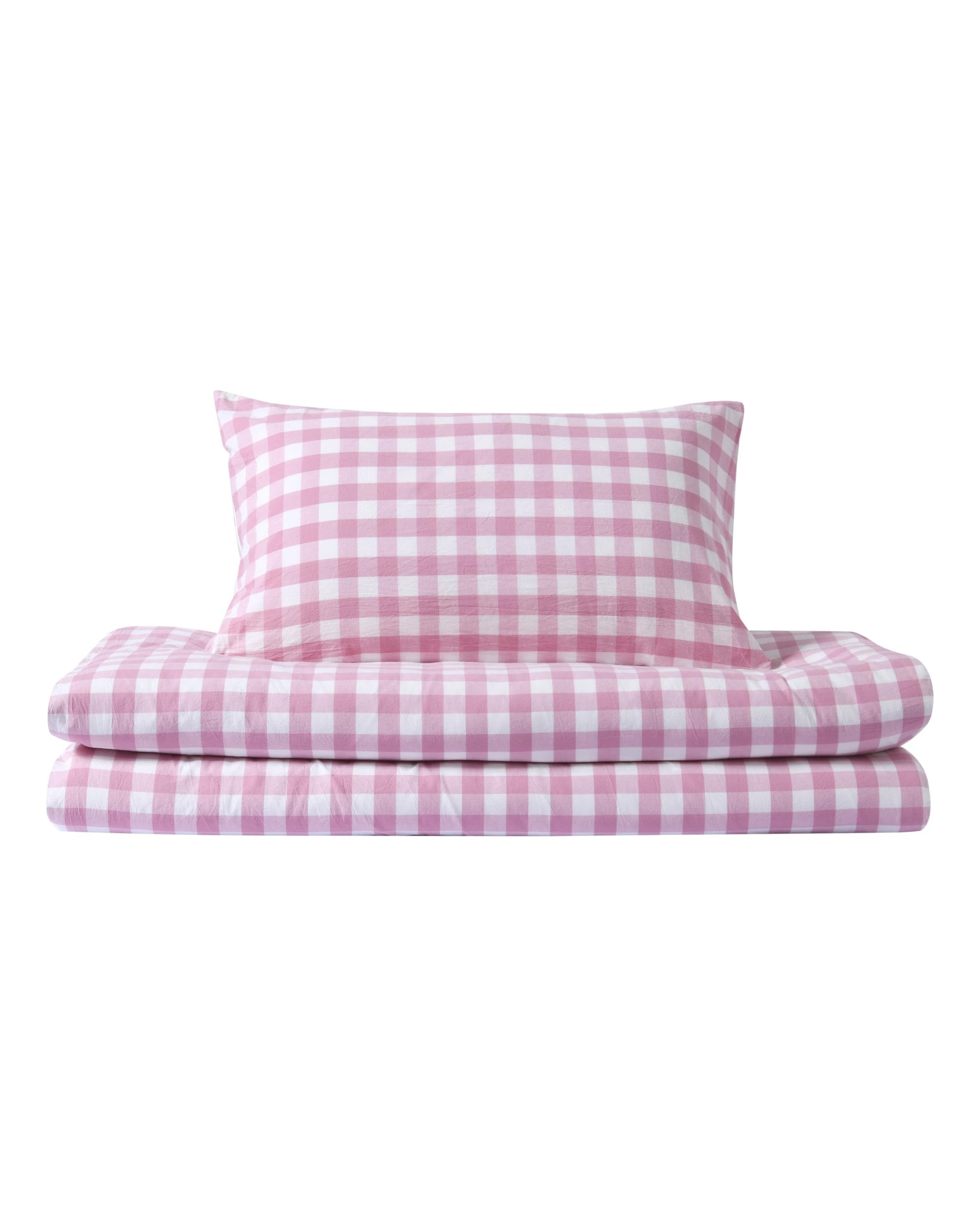 5 Dreamaker Lola Yarn Dyed Washed Cotton Gingham Quilt Cover Set - King Single Bed - Pearl Pink, 5 of 6