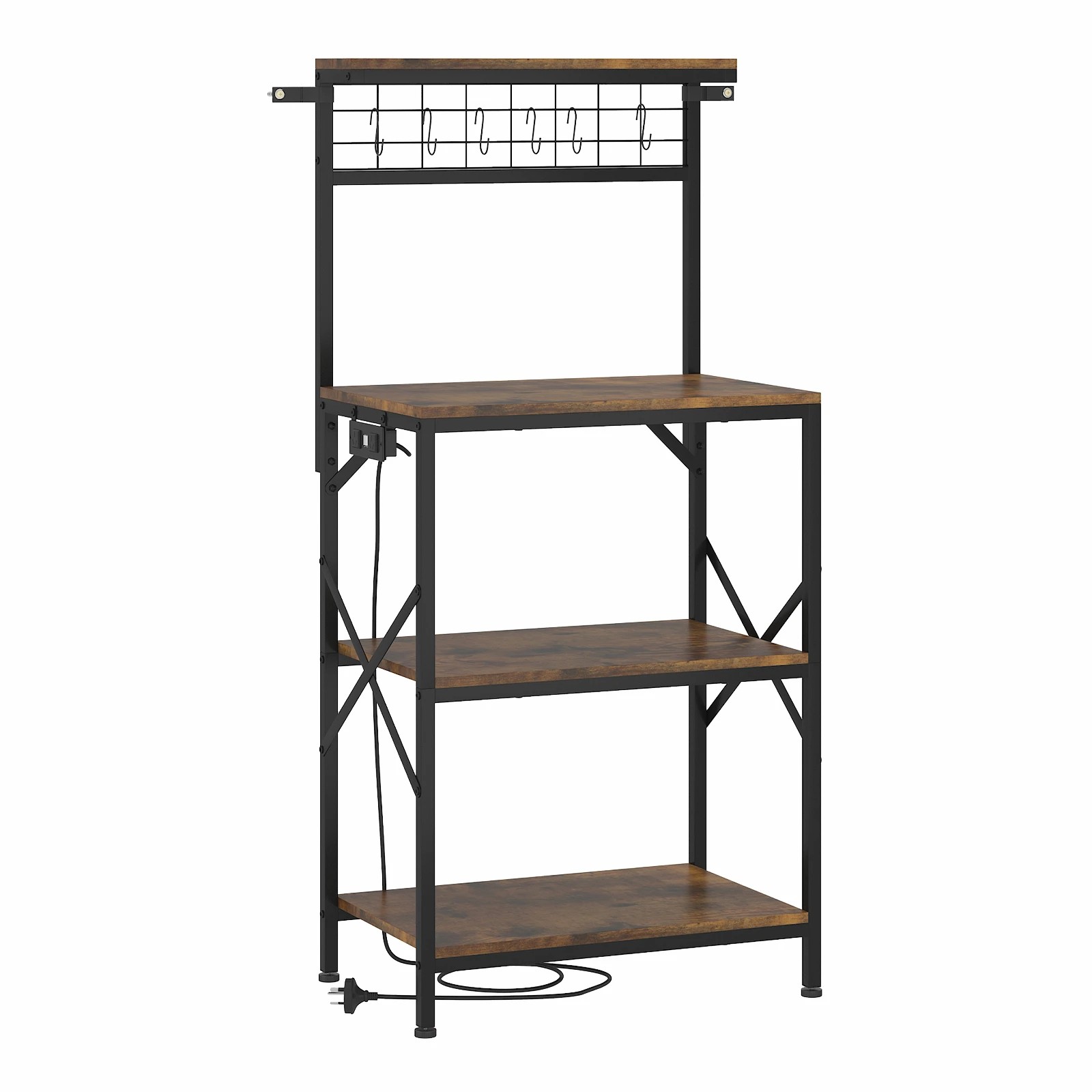 1 Advwin 4 Tiers Kitchen Bakers Rack With Power Outlet 60×40×130cm - Brown, 1 of 9