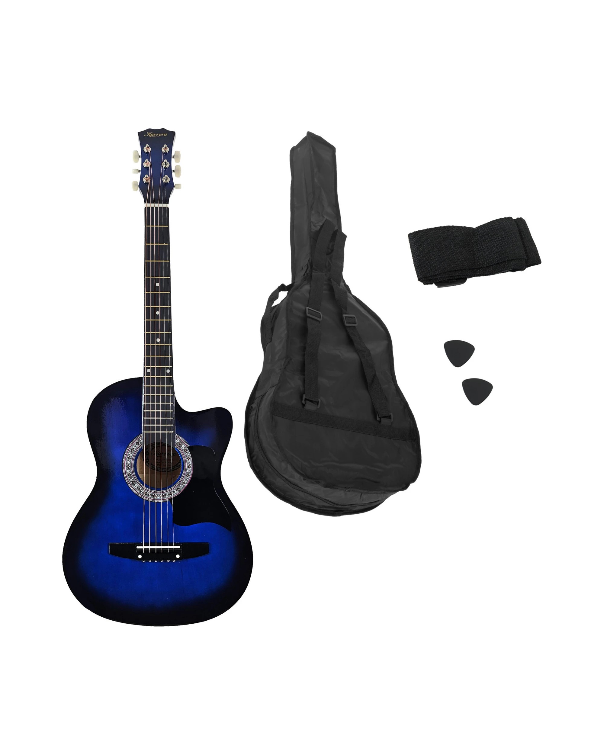 3 Karrera 38in Cutaway Acoustic Guitar with Guitar Bag in Blue Burst - Blue, 3 of 10
