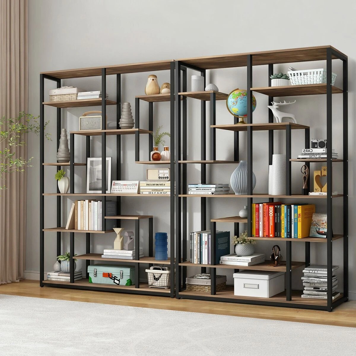 3 LUXSUITE Bookshelf Display 7 Tier Shelf Metal Black, 3 of 6