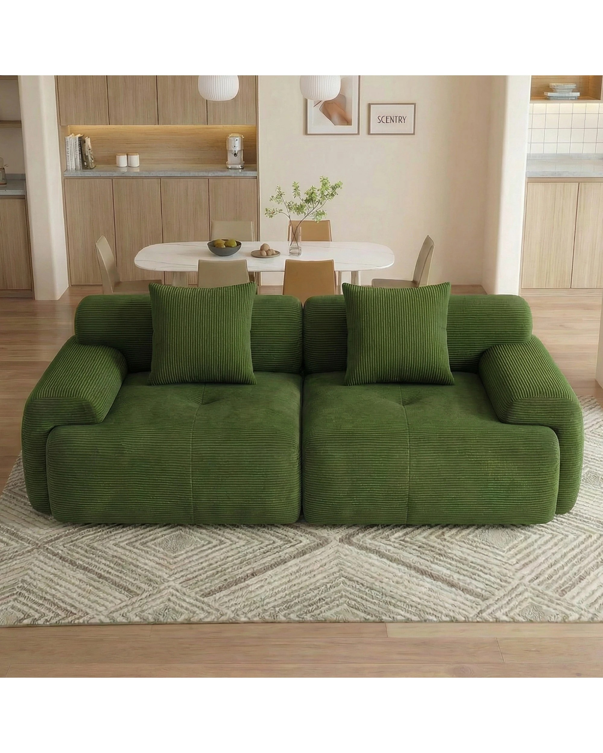 4 Advwin 210cm 2-3 Seater Corduroy Fabric Modular Sectional Sofa - Green, 4 of 4