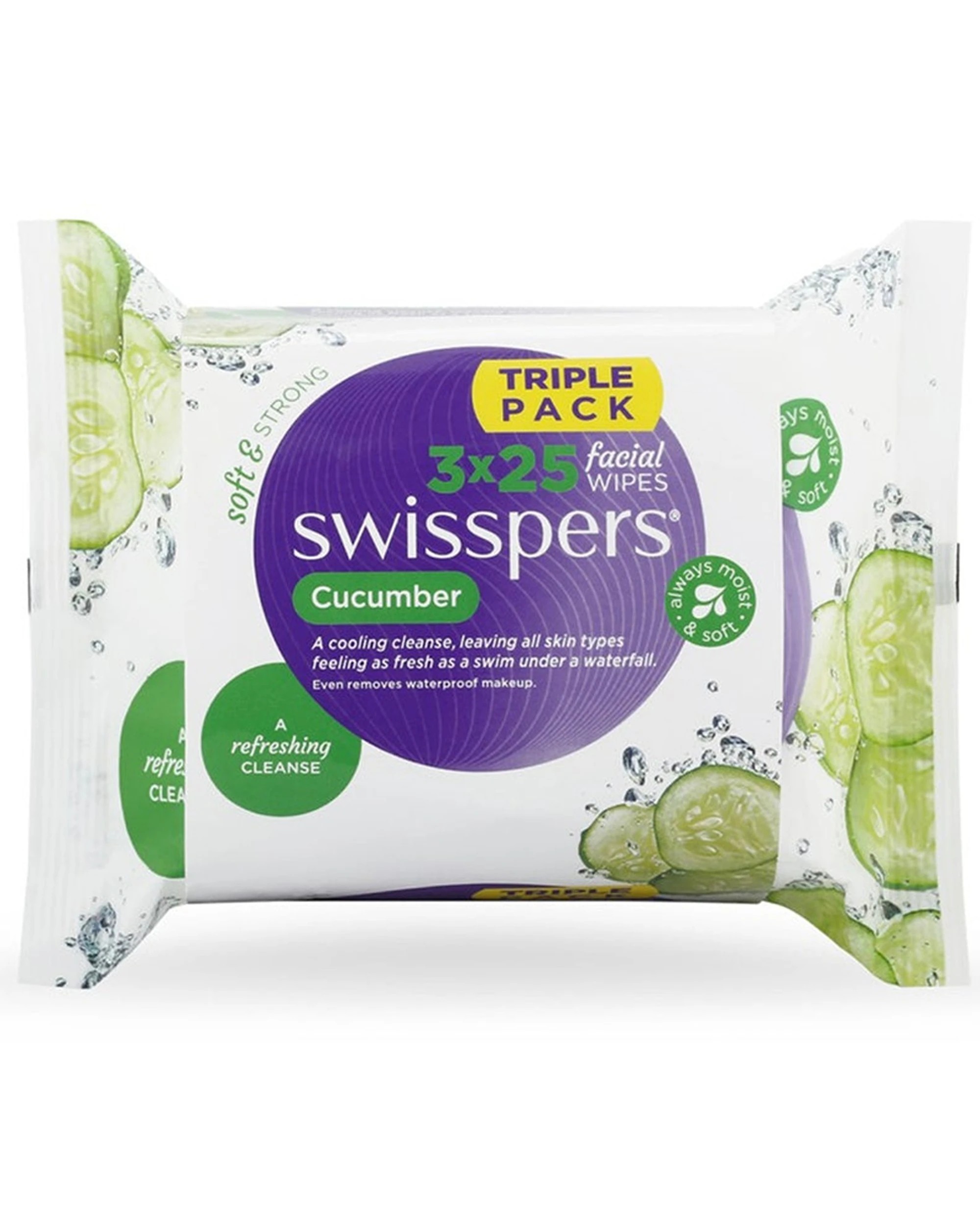 1 Swisspers Cucumber Facial Wipes 3x25 Pack, 1 of 1