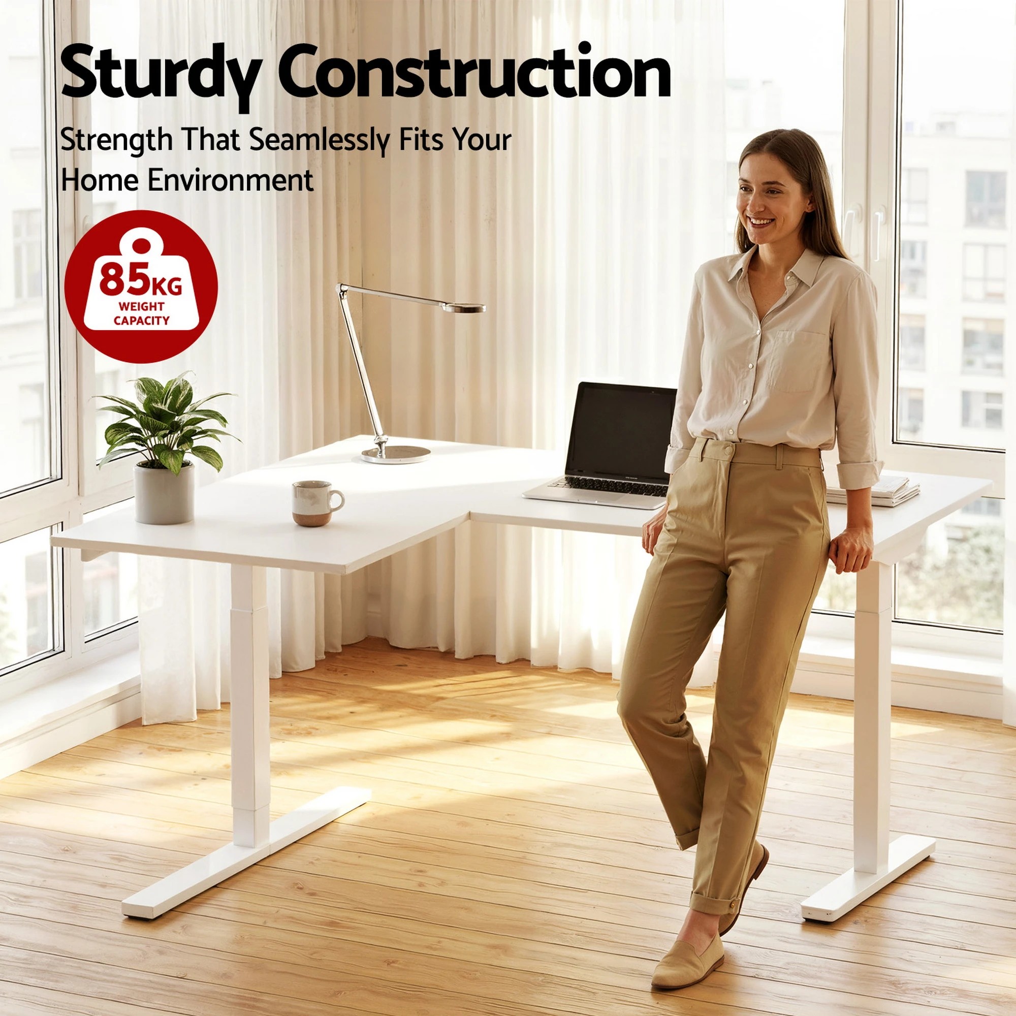 8 Artiss L-Shape Standing Desk Sit Stand Up Height Adjustable Electric Motorised - White, 8 of 8