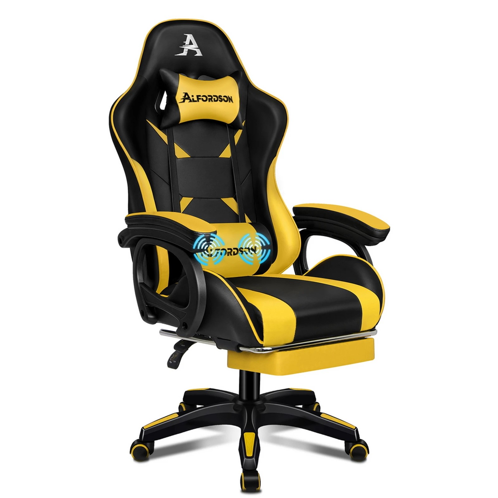 1 Alfordson Gaming Office Chair Massage Racing Computer Seat Footrest Leather - Yellow, 1 of 10