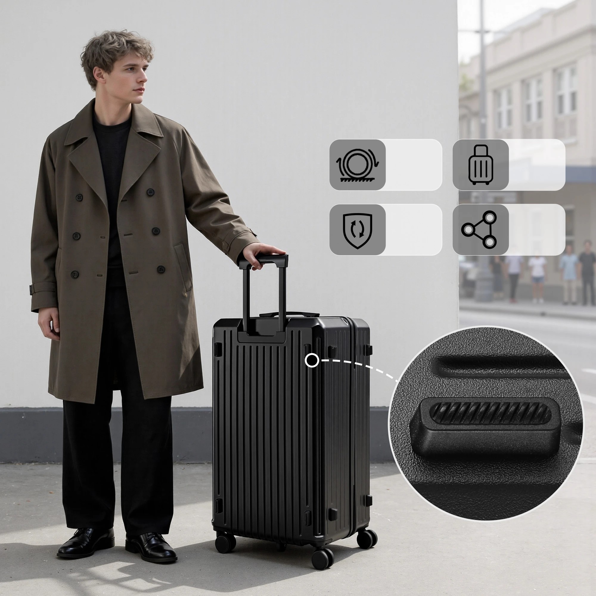 8 Wanderlite 4pcs Trunk Luggage Suitcase Set Travel Carry On TSA Lock - Black, 8 of 9