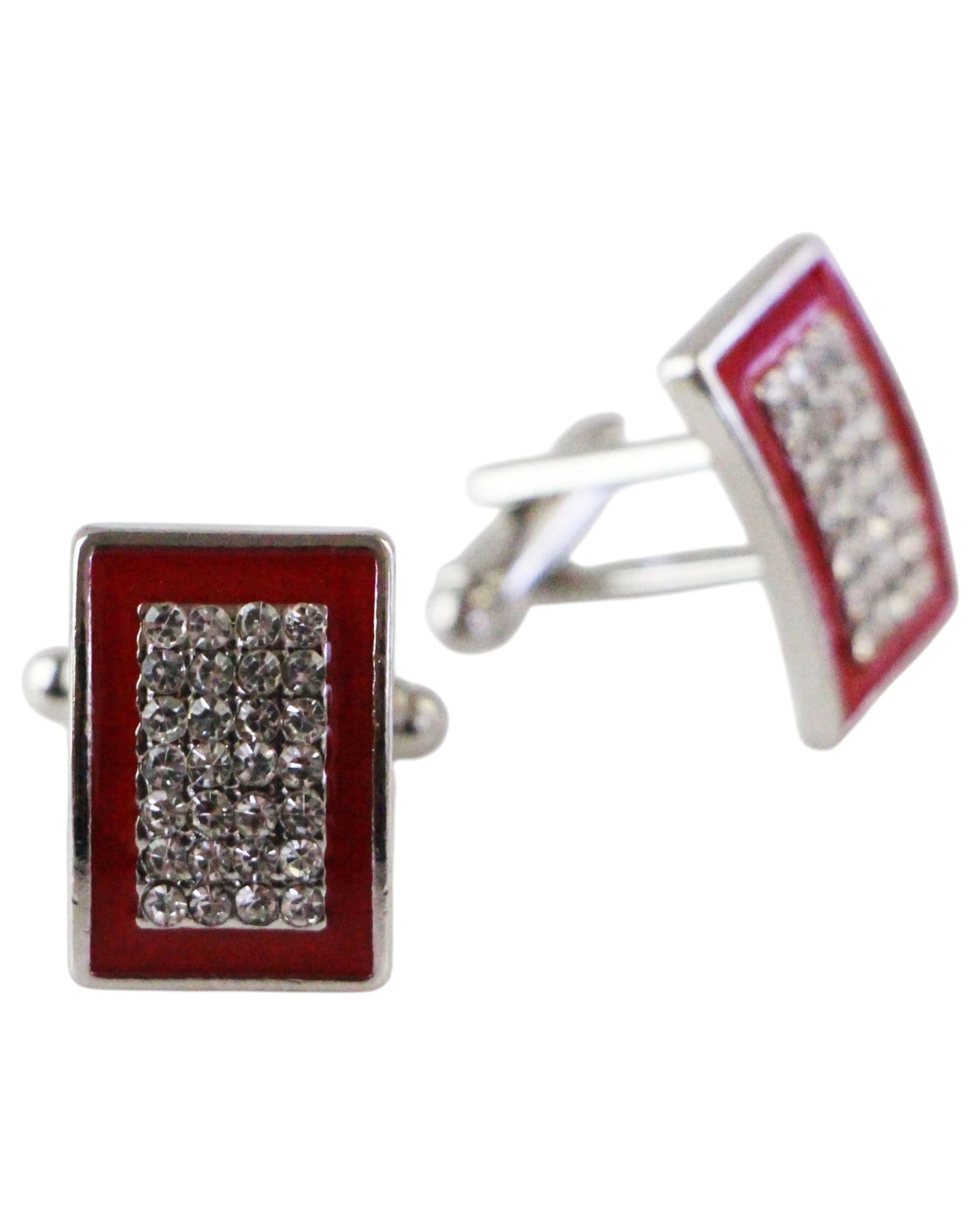 1 Zasel Mens Red Rectangle With Diamante Inner Cufflinks - Multi, 1 of 1