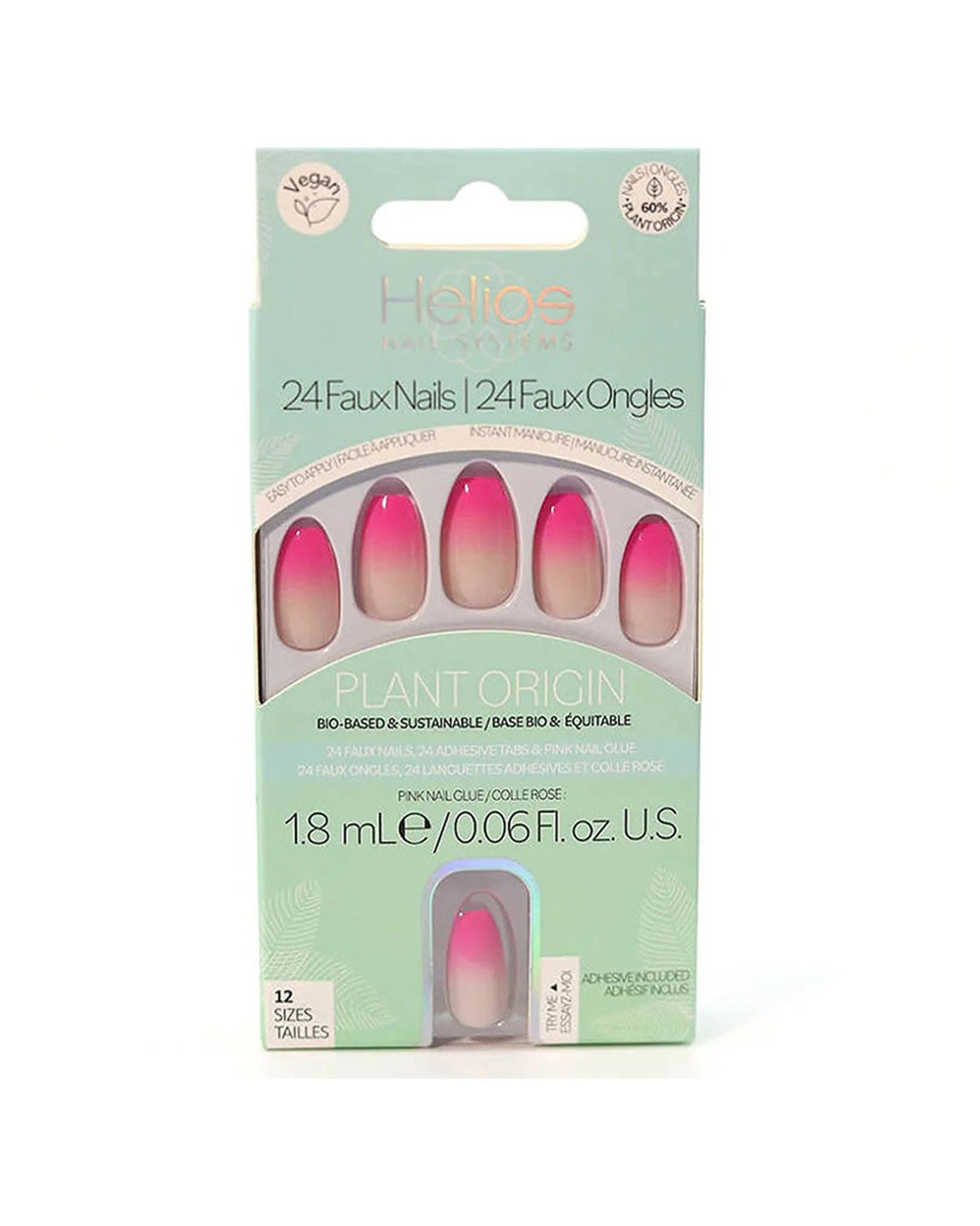 1 Helios 24pc Plant Based Press On Nails Rose Red Ombre Coffin Set, 1 of 1