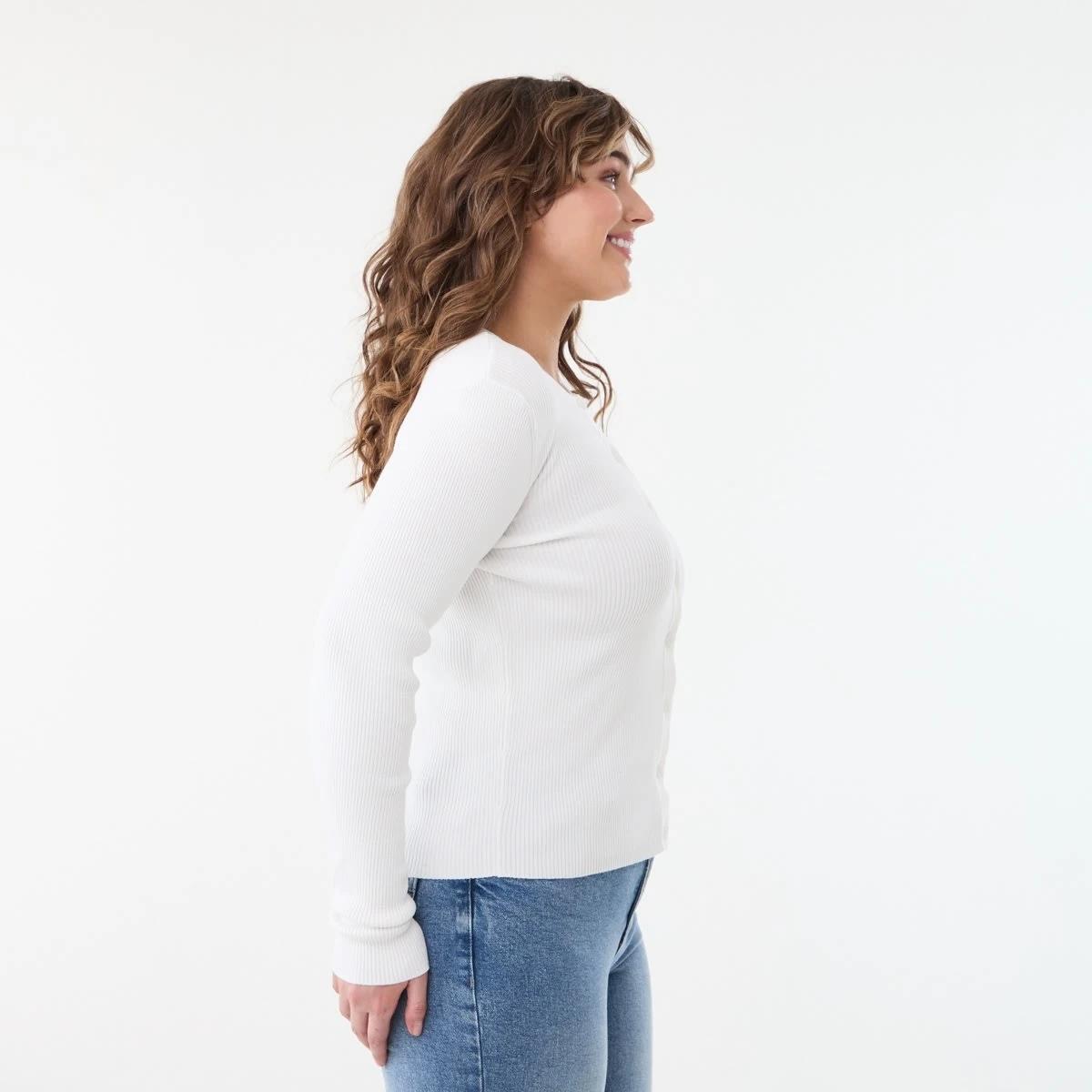 2 Long Sleeve Rib Button Through Top SNOW WHITE, 2 of 5