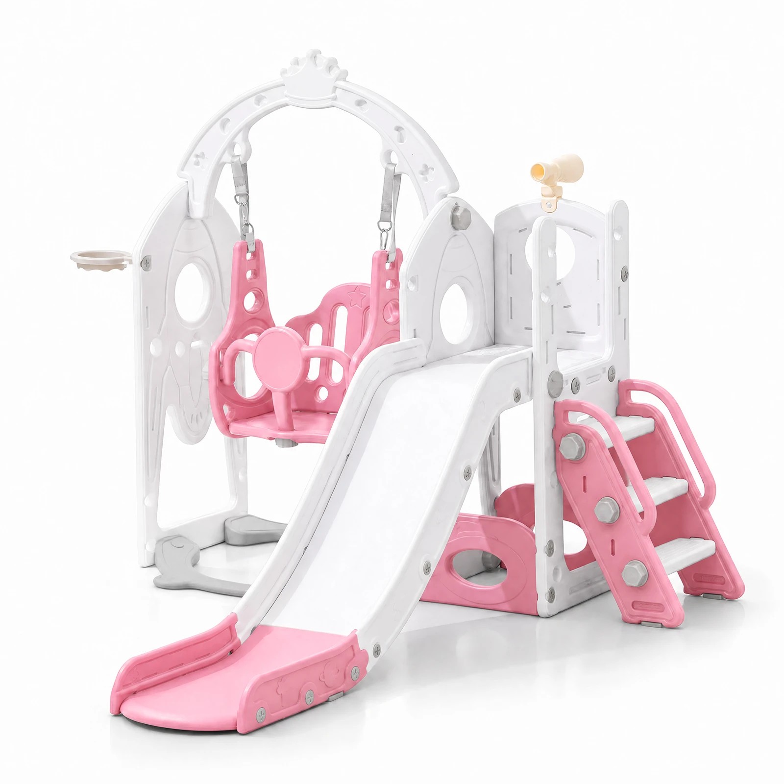 3 Advwin 10-in-1 Kids Slide Swing Set Indoor Outdoor Toddler Playground Activity Centre Kids Playset, Pink+White - Pink, 3 of 8