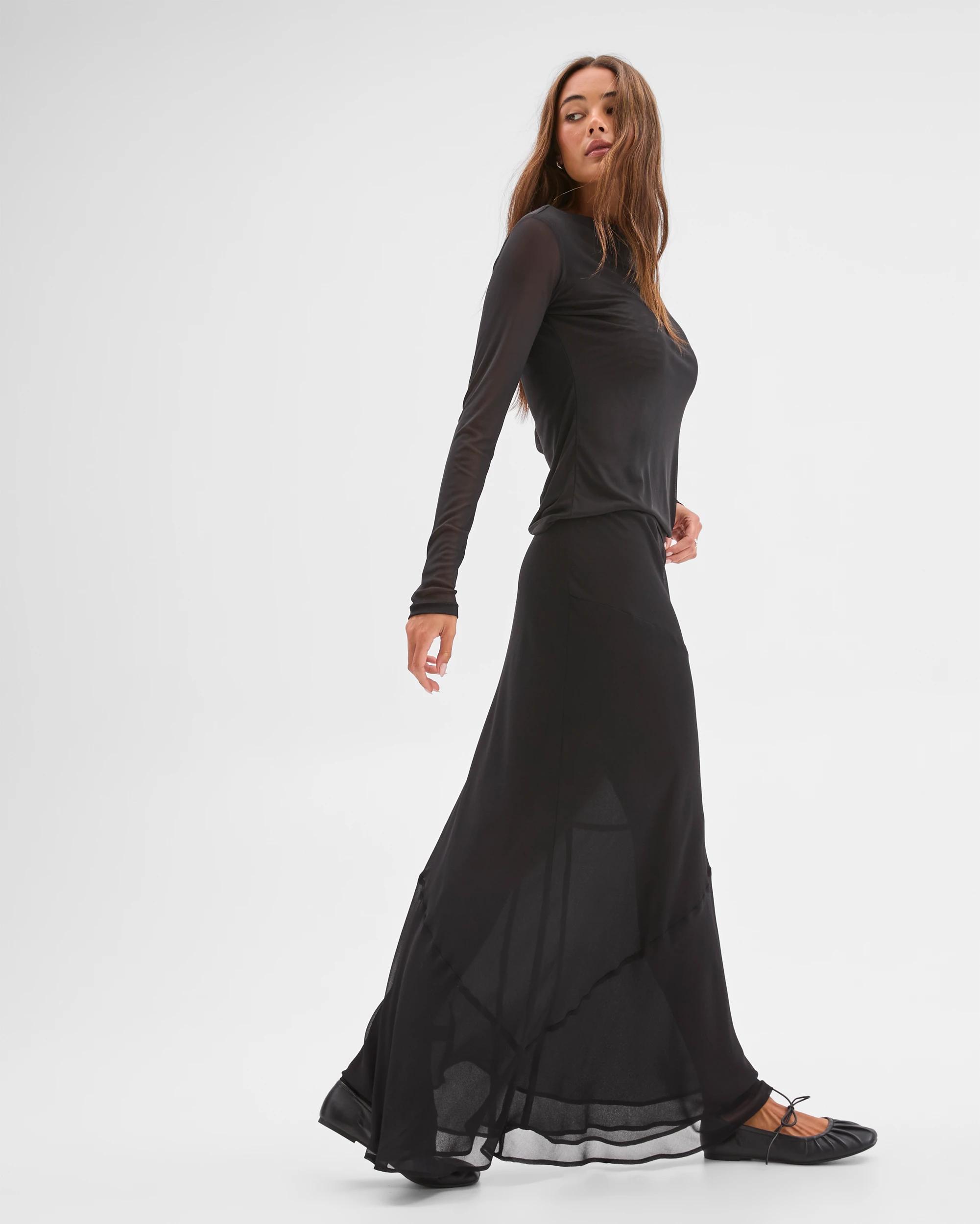 3 Lily Loves Georgette Maxi Skirt BLACK, 3 of 7