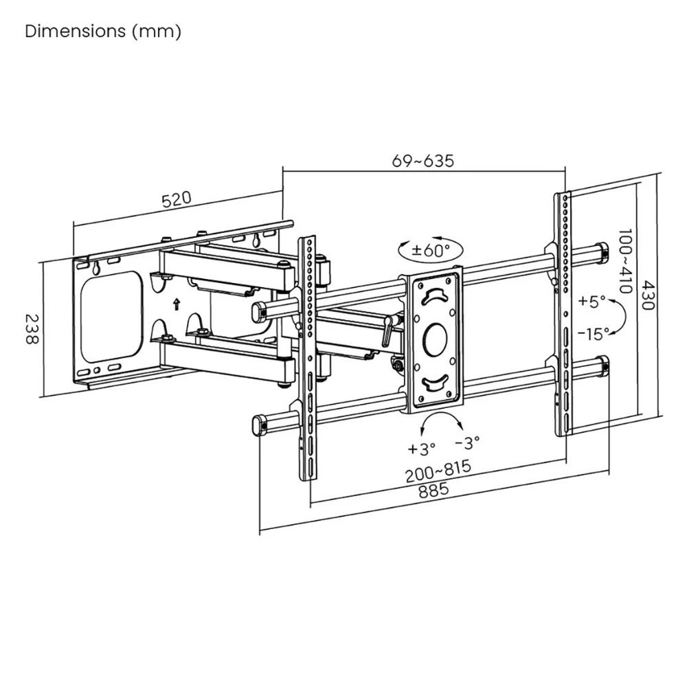 10 Brateck Heavy Duty Full Motion TV Wall Mount 32 – 100" 75kg, 10 of 10