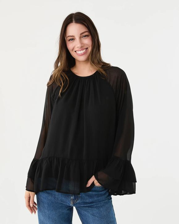 Long Sleeve Chiffon Tier Top