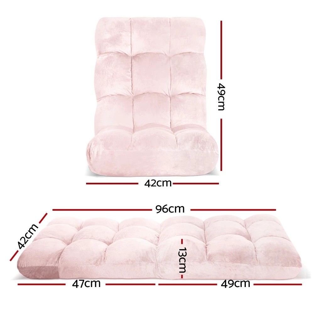 2 Artiss Floor Lounge Sofa Bed Flannel Fabric - Pink, 2 of 6