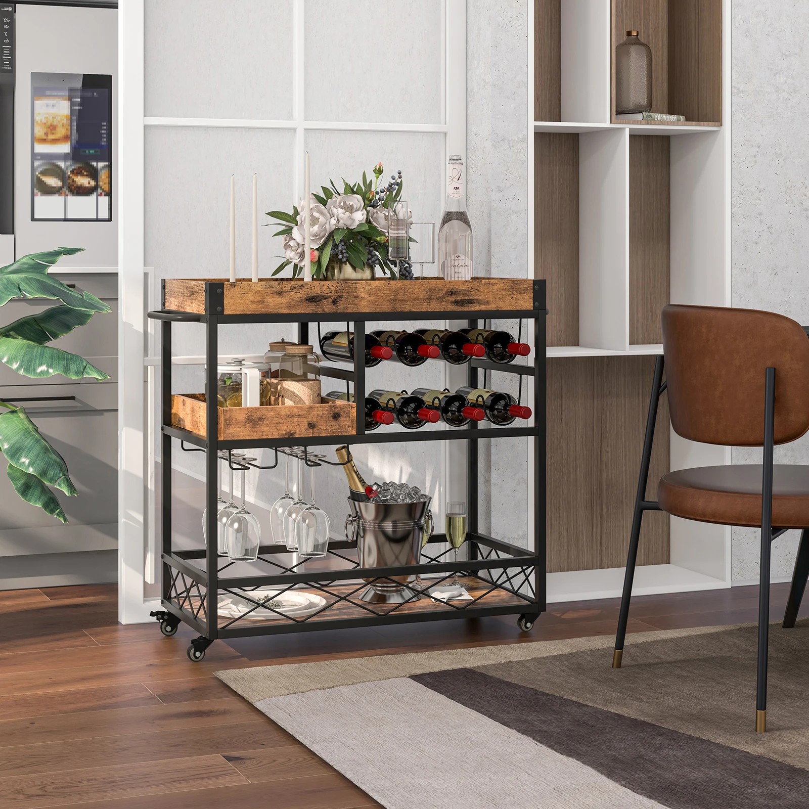 3 Costway 3-Tier Bar Cart Trolley w/Wine Rack, 3 of 5