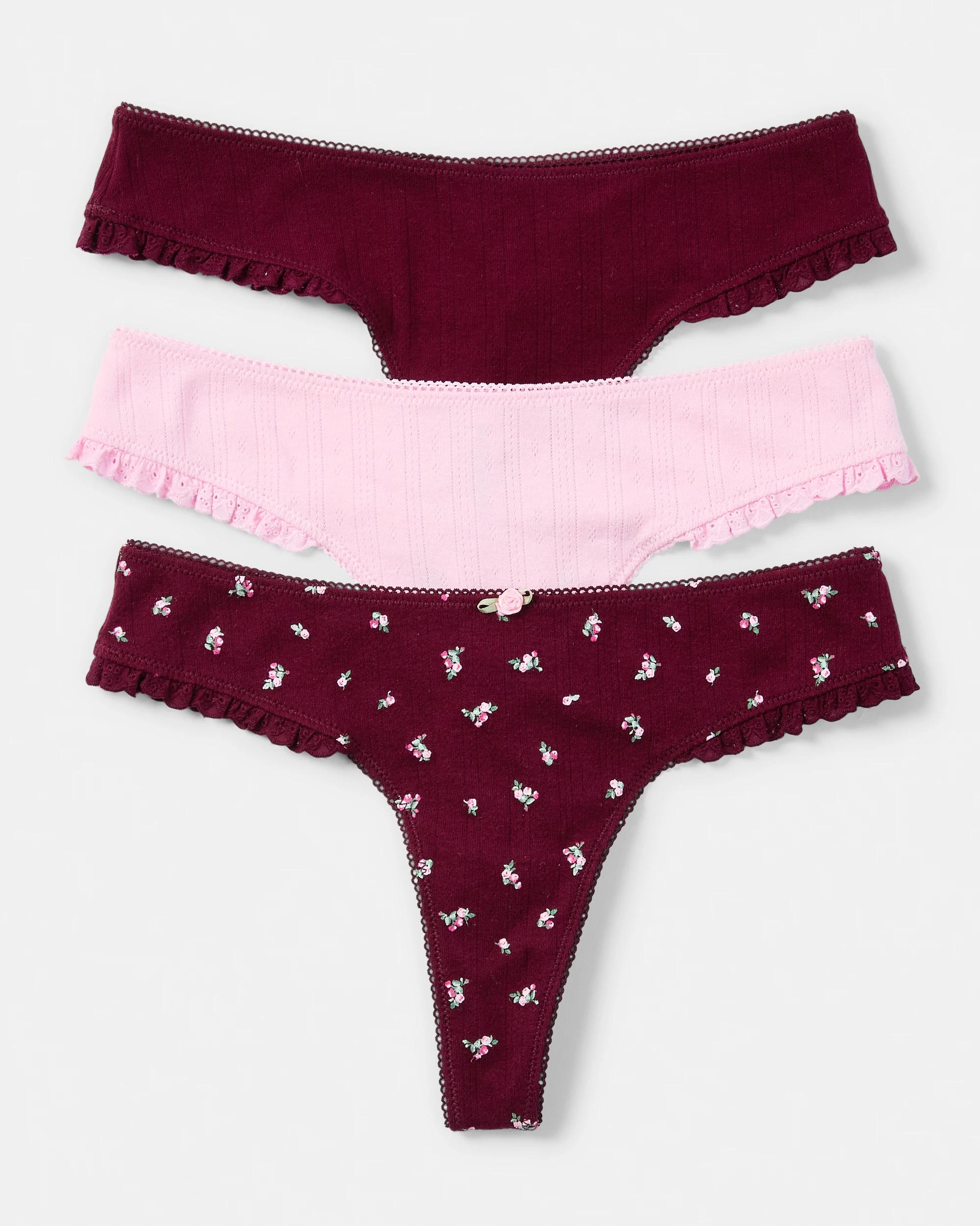 1 3 Pack Pointelle Ruffle G-String Briefs Vlvt Ditsy, 1 of 10