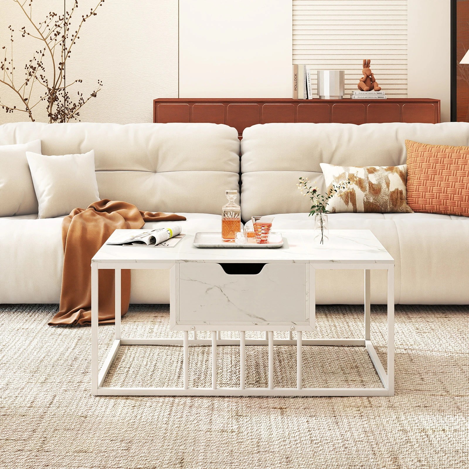 2 Costway Lift Top Coffee Table w/Hidden Storage Compartment Flip Top Center Table - White, 2 of 2