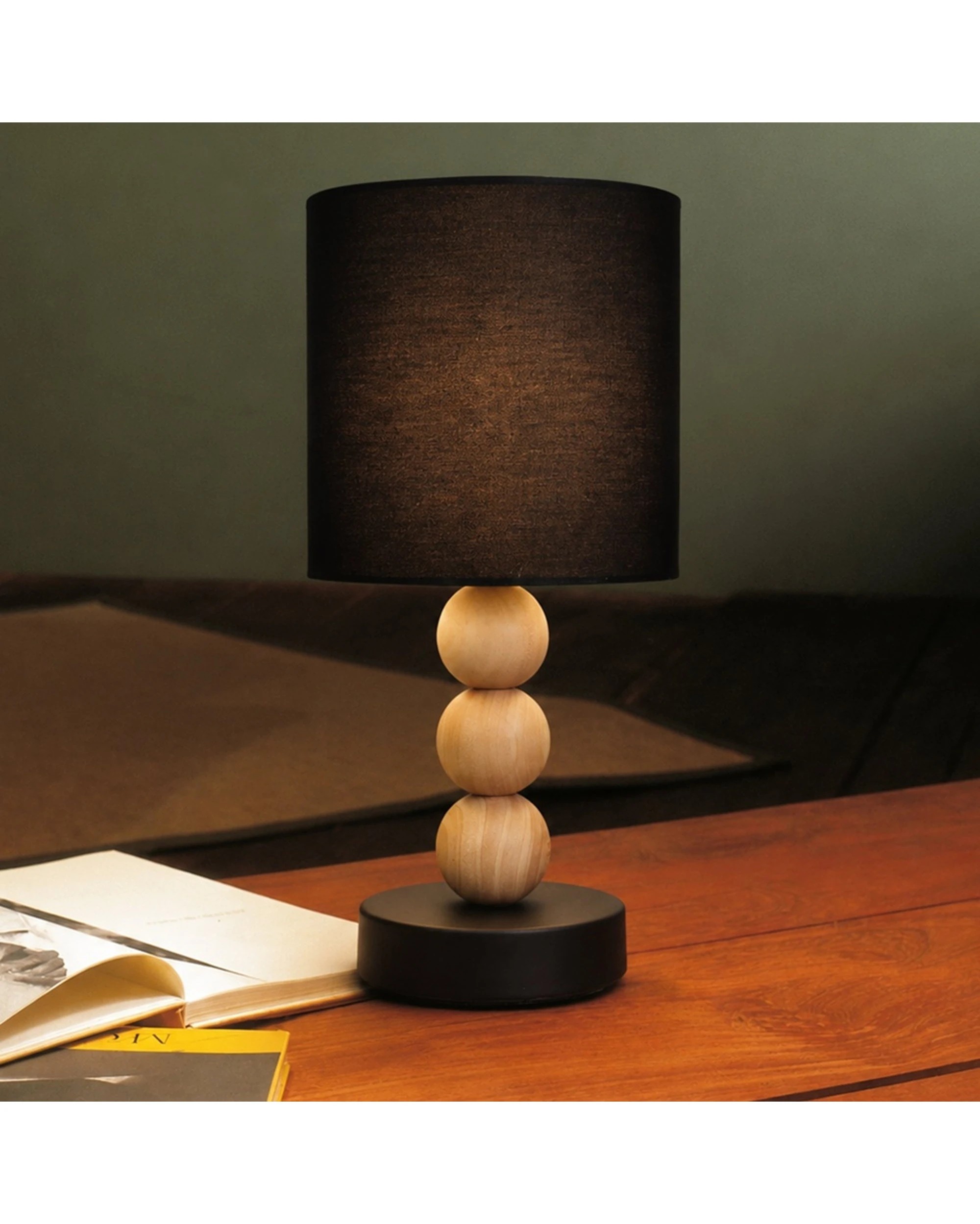 Lexi Lighting Cara Table Lamp Metal Base Rubberwood Body Fabric Shade ...