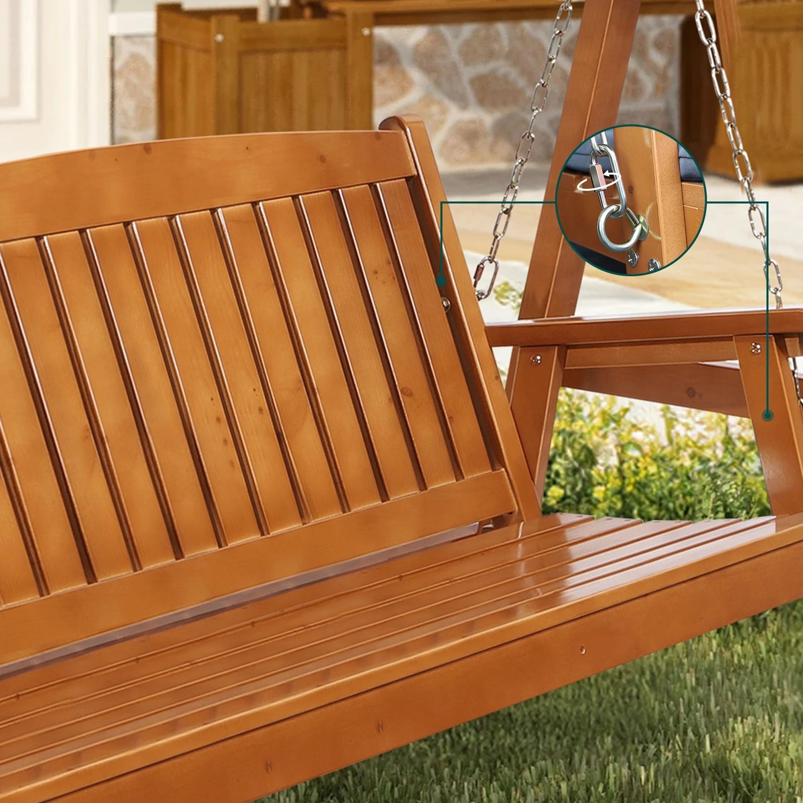 6 Alfordson Swing Chair Outdoor Furniture Wooden Garden Patio Bench Canopy Teak XL - Orange, 6 of 10