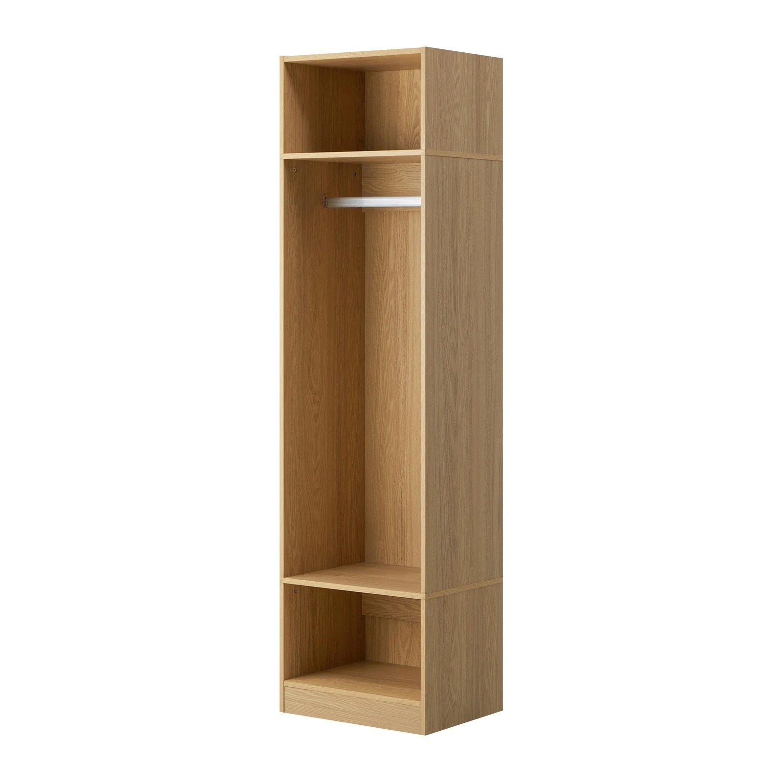 7 Oikiture Open Wardrobe Shelf Unit Clothes Storage 3 Shelves Hanging Rail
 - Natural, 7 of 10