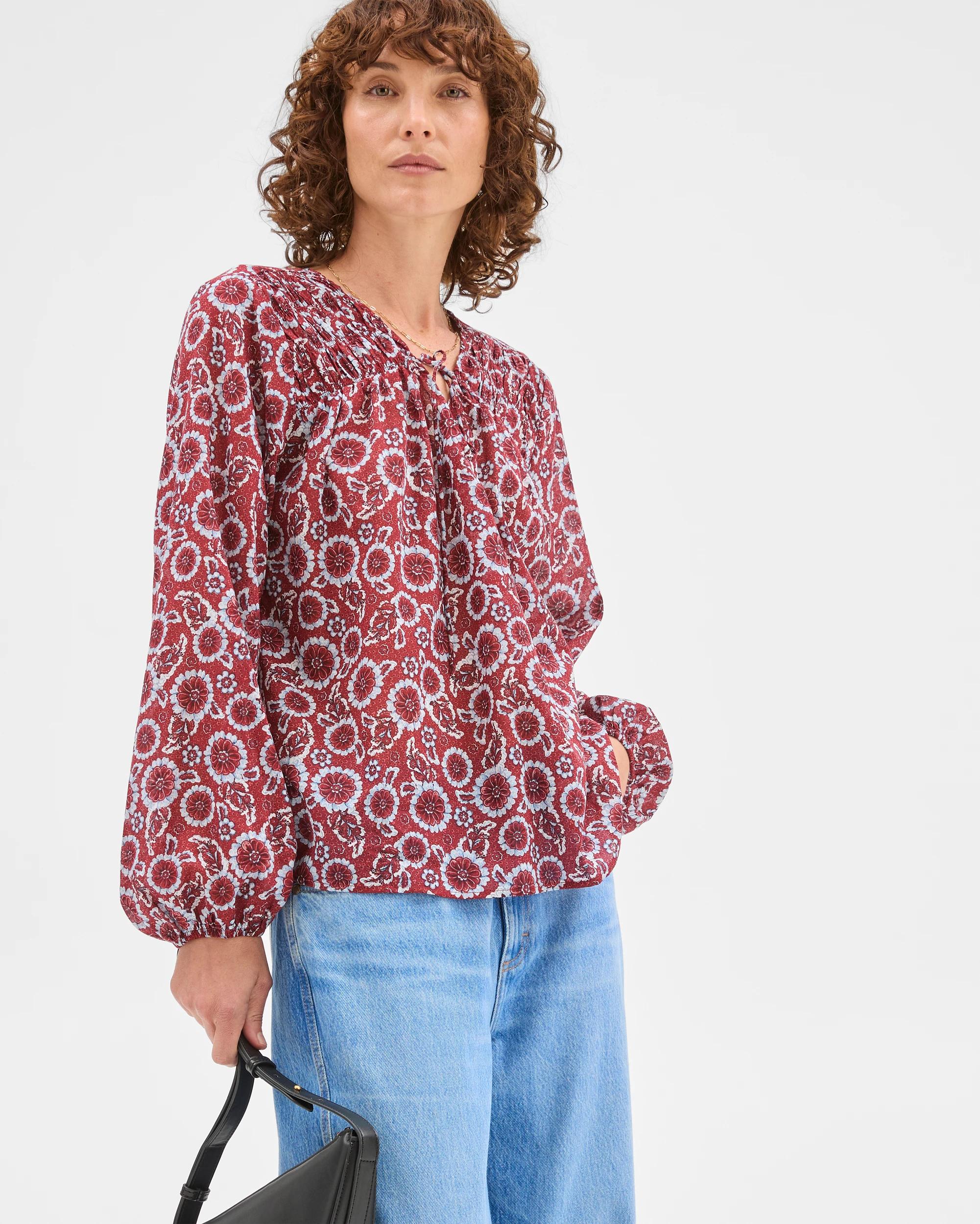 1 Target Woman Australian Cotton Long Sleeve Print Gather Detail Blouse FLORAL, 1 of 7