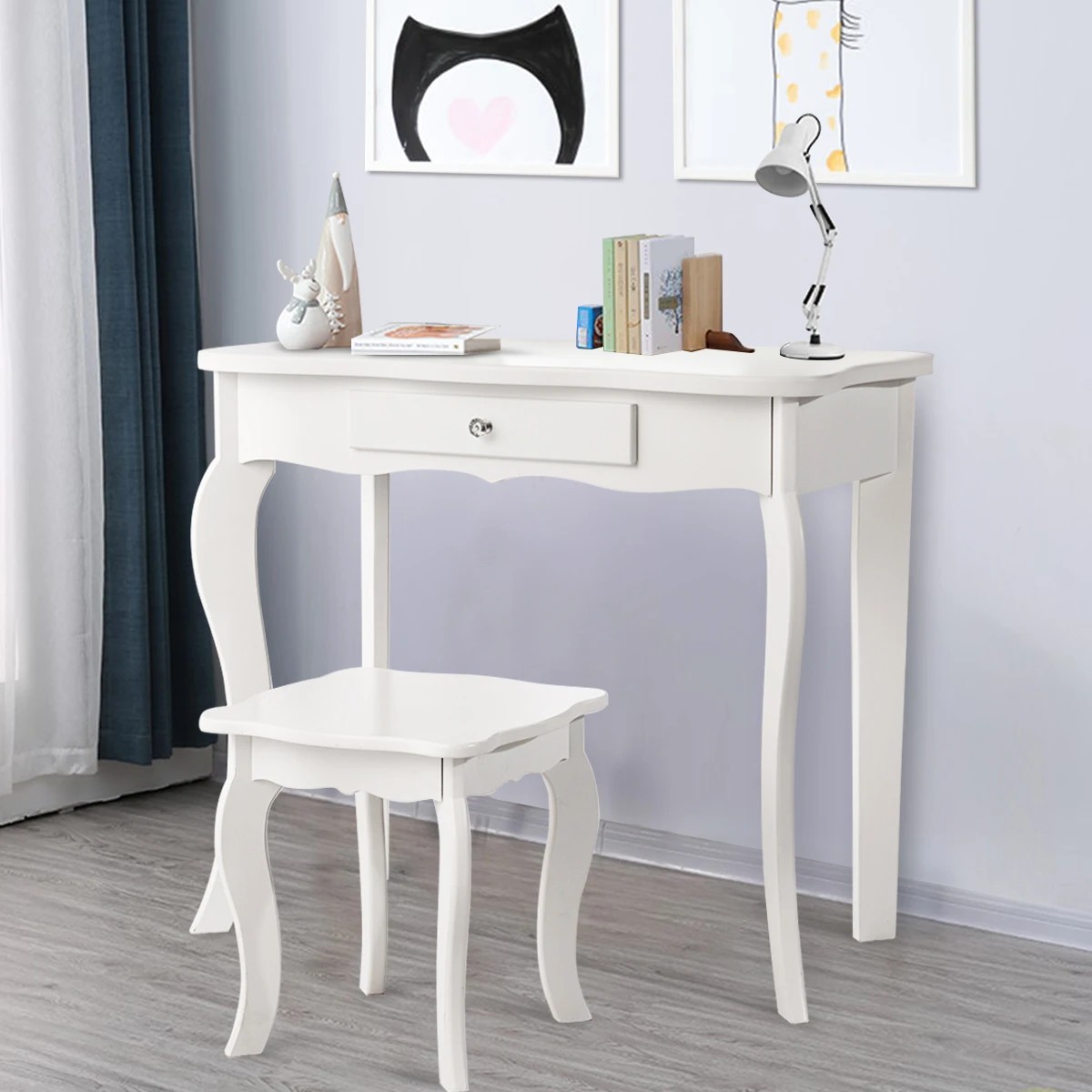 3 Costway Makeup Dressing Table Stool Set Folding Mirror Princess Vanity Writing Desk - White, 3 of 3