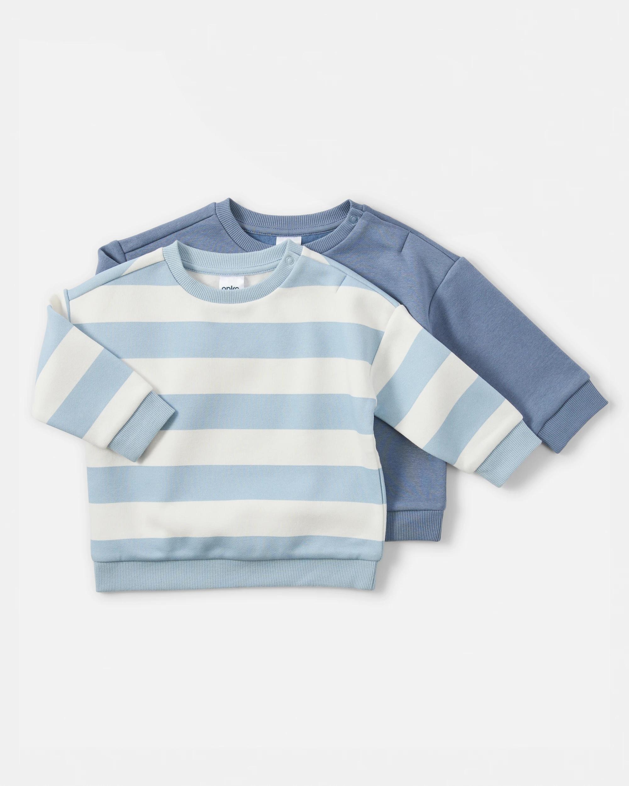 1 2 Pack Drop Shoulder Sweatshirt Blu Strp, 1 of 6